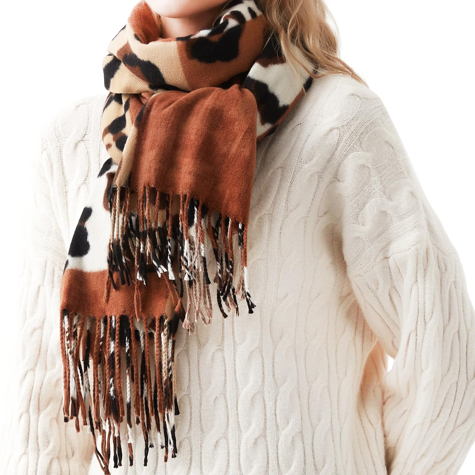 Soudittur Schal Damen Winter Leoparden Muster Pashmina Schals und Tücher mit Fransen Lange Winterschal Warmer Oversized XXL Schal