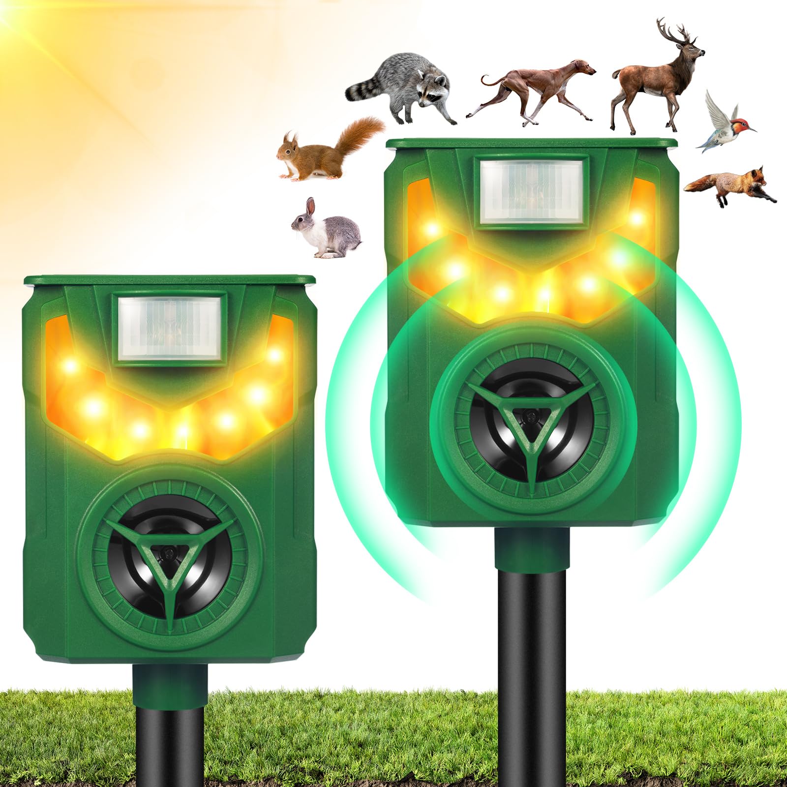 2024 Upgraded Ultrasonic Animal Repellent Cat Repellent Outdoor Deer Repellent Devices Solar Animal Repeller with Motion Sensor Flame Light to Repeller Dog Rabbit Squirrel Coyote Raccoon Bird,2 Pack