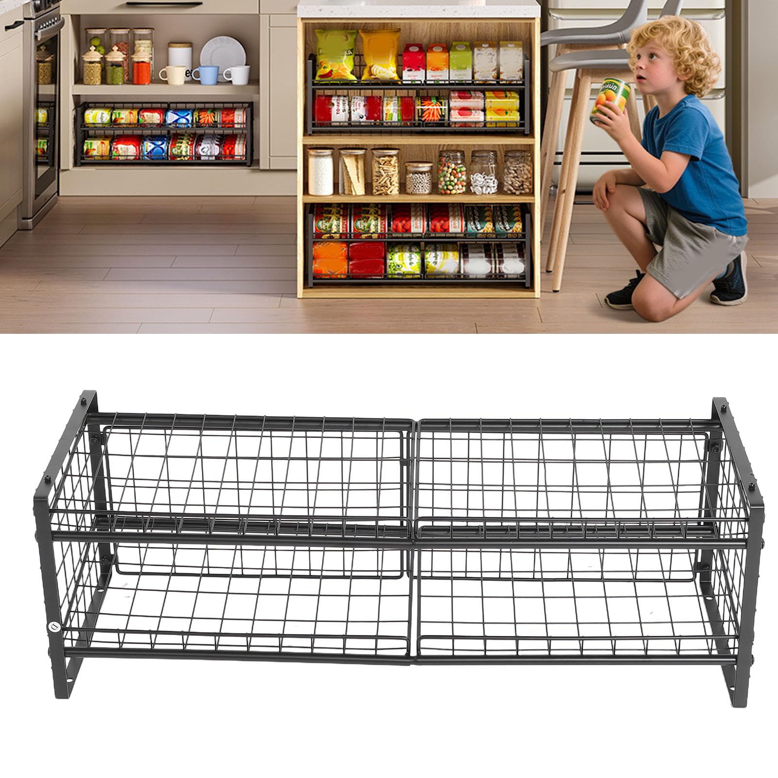 Organizador de Latas Apilable de 2 Niveles, Estante de Almacenamiento de Latas Ajustable de Acero Al Carbono con Capacidad para 64, con Diseño de Doble Capa, para Al