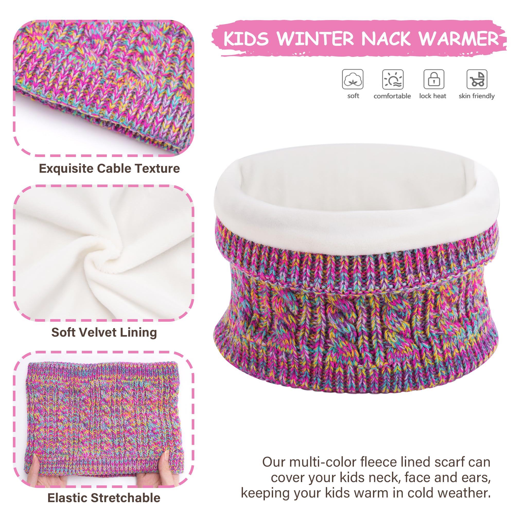 Enfant Fille Garçons Hiver Chapeau Bonnet Echarpe Écran Tactile Gants Set 3-6-12 Ans Tricot Pom Bonnets Casquette Cache Cou Gant Cadeaux pour Filles Garçons
