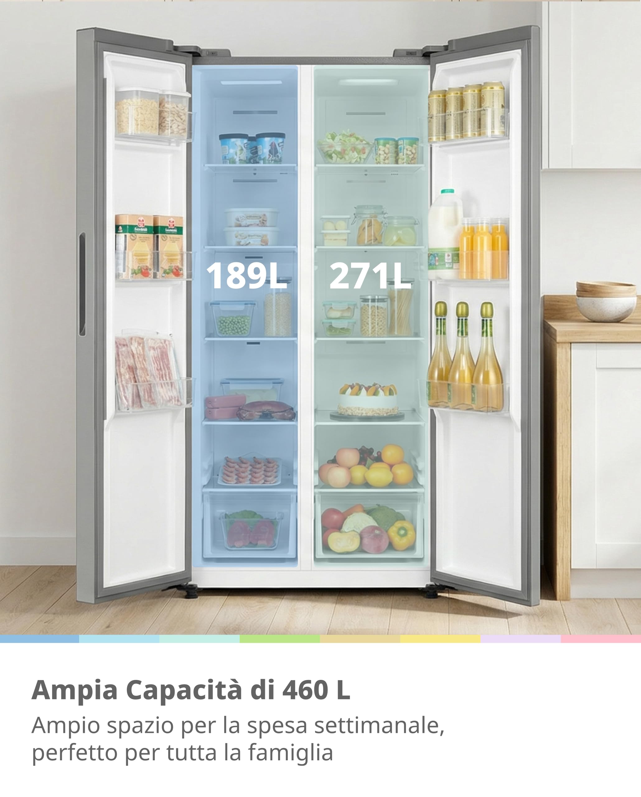 COMFEE' RCS609IX2 Frigorifero-Congelatore Americano/No Frost/Compressore Inverter/Altezza 177,5 cm/271 L di Refrigerazione/189 L di Congelamento/Doppio controllo/SuperCool, Inox