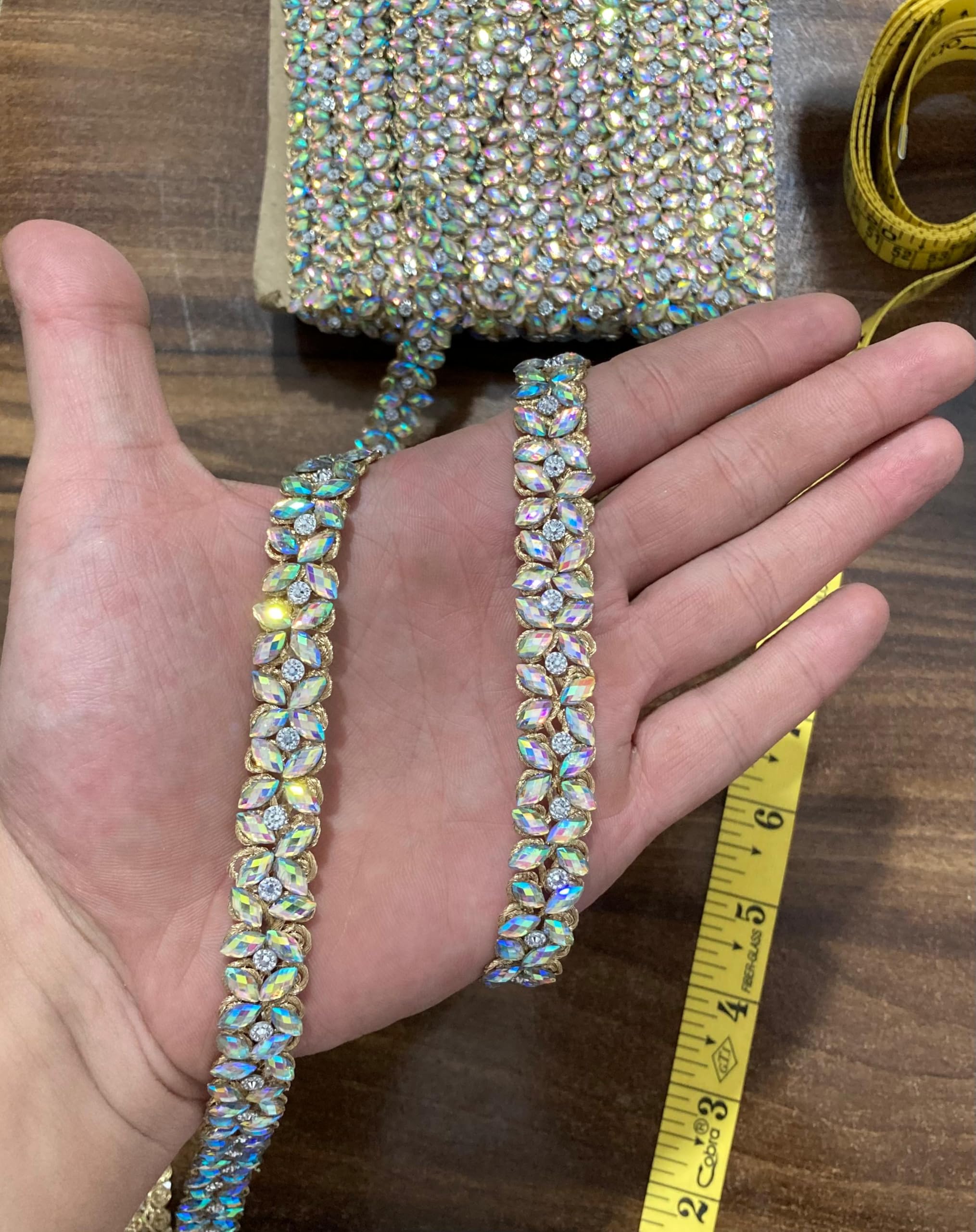 DIVARA Silver Rainbow Stone lace with Beautiful and Antique Design. (Pack of 9meter, Width=15mm) Used in Many Purposes-image-28