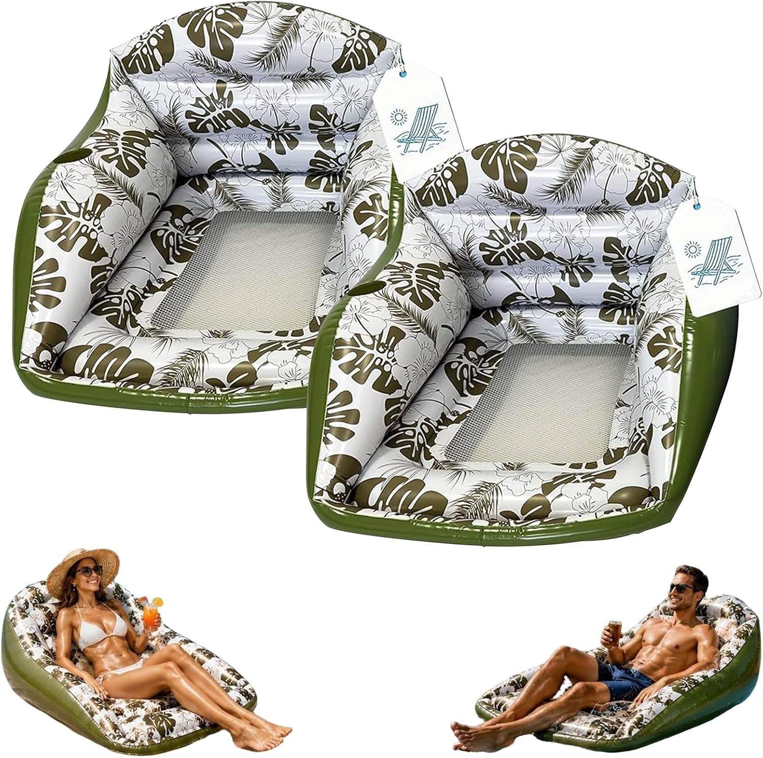 Chaise longue gonflable 3 en 1 pour adulte avec porte-gobelet, hamac flottant pour piscine, nouilles de piscine, accessoires de plage, jeux de plein air pour fêtes, vacances d'été