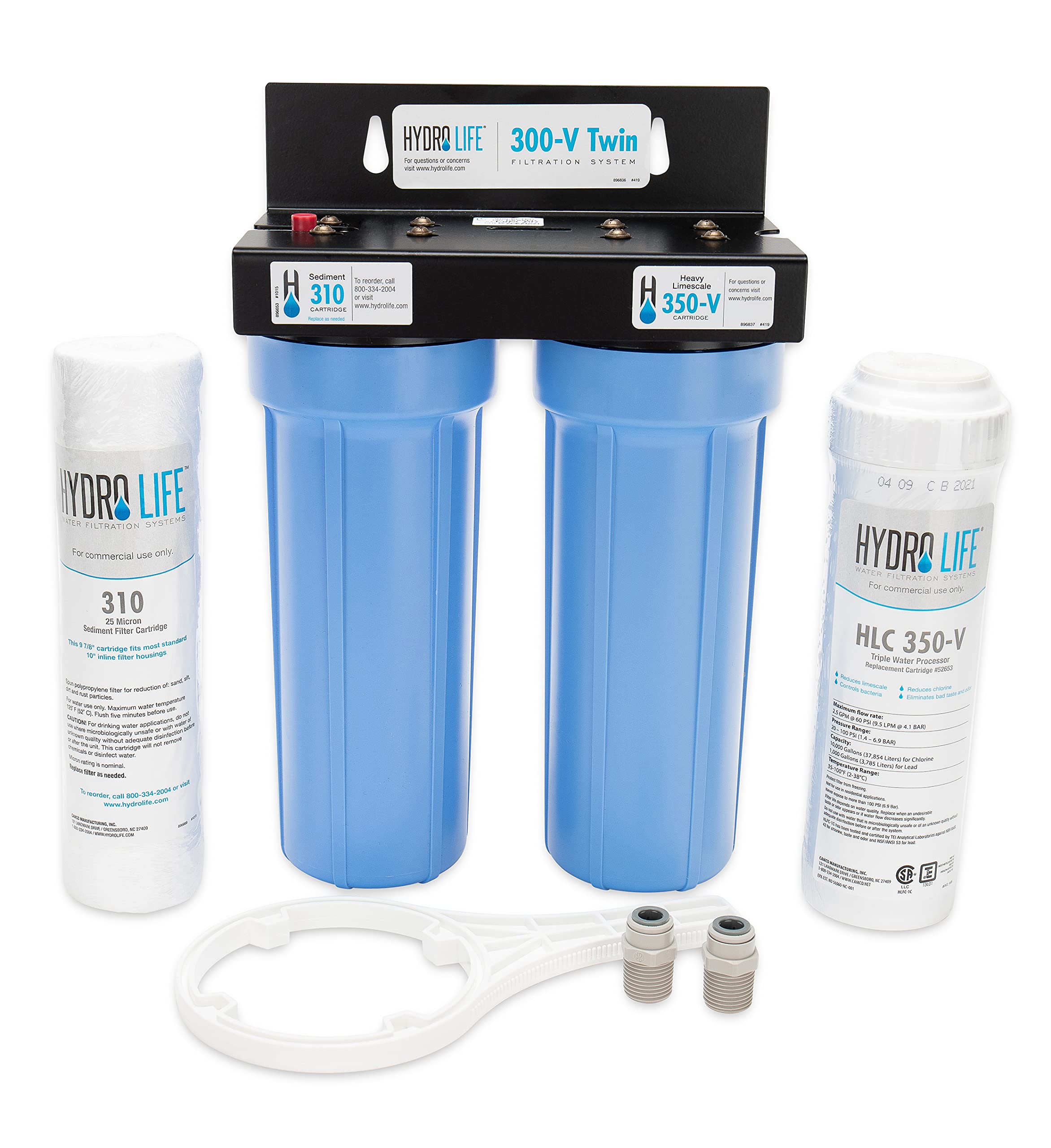Camco Hydro Life 300-V Twin Value Series Water Filter - A Great Filtration Solution for Your Water - For Commercial Ice Machines and Steamers of (52652)