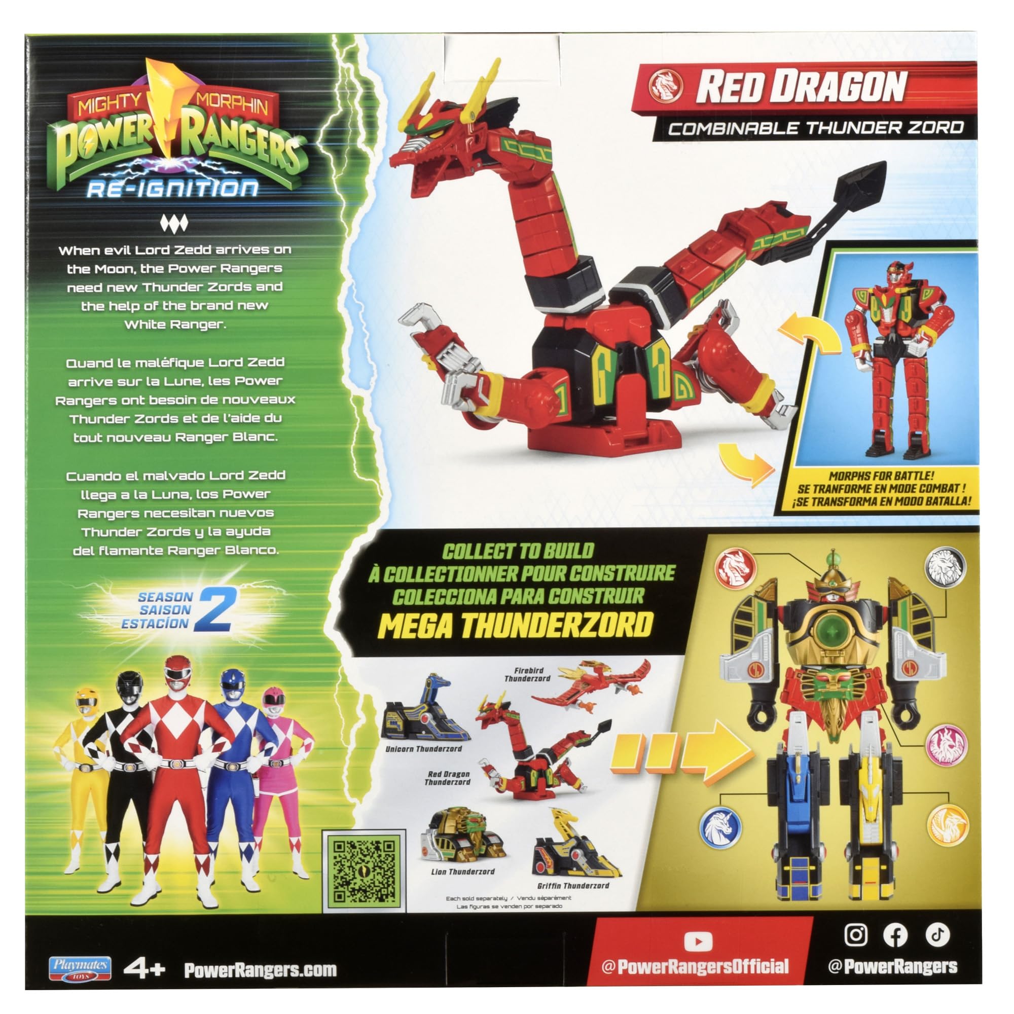 Power Rangers Mighty Morphin Re-Ignition - Czerwony Smok Deluxe Kombinowalny Thunderzord (Seria 2) od Playmates Toys