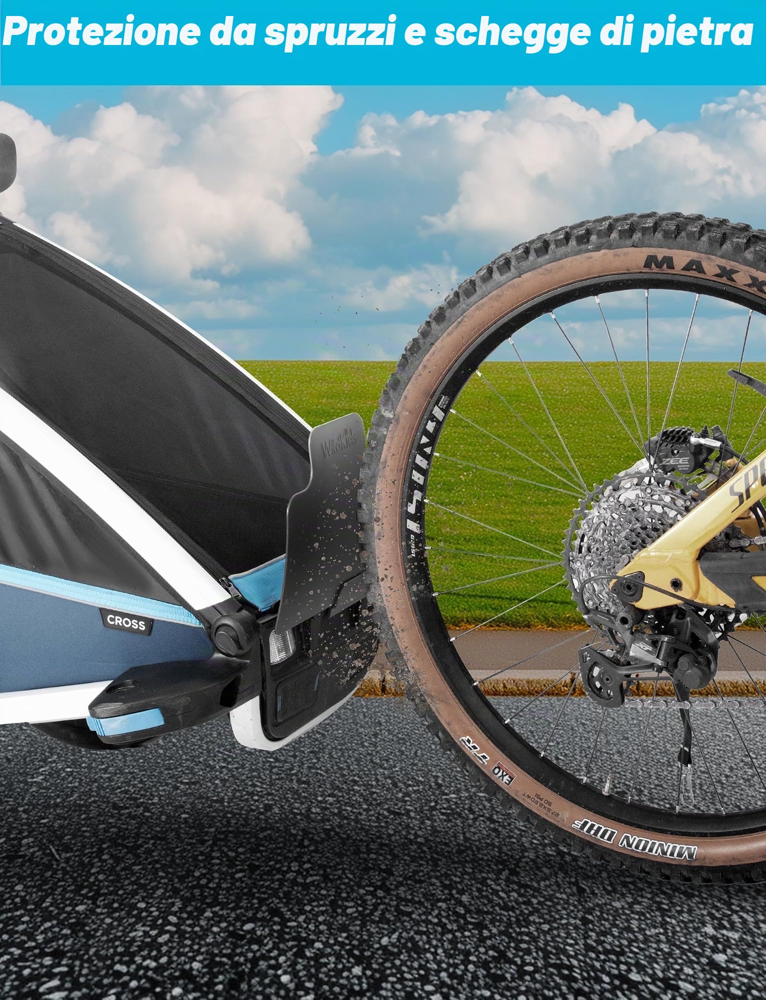 WildKids Parafango regolabile per rimorchio Thule Chariot – Protezione da pietre, acqua e sporco – Adatto per Thule Chariot 2017-2023 Sport, Cross, Cab, Lite