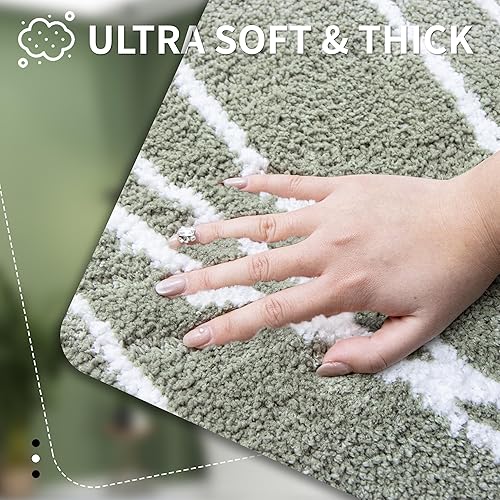 Miniatura 5 de Tititex Alfombra de baño de lujo de línea curva blanca verde salvia, 16 x 24 pulgadas, alfombra de baño de microfibra extra suave y absorbente,
