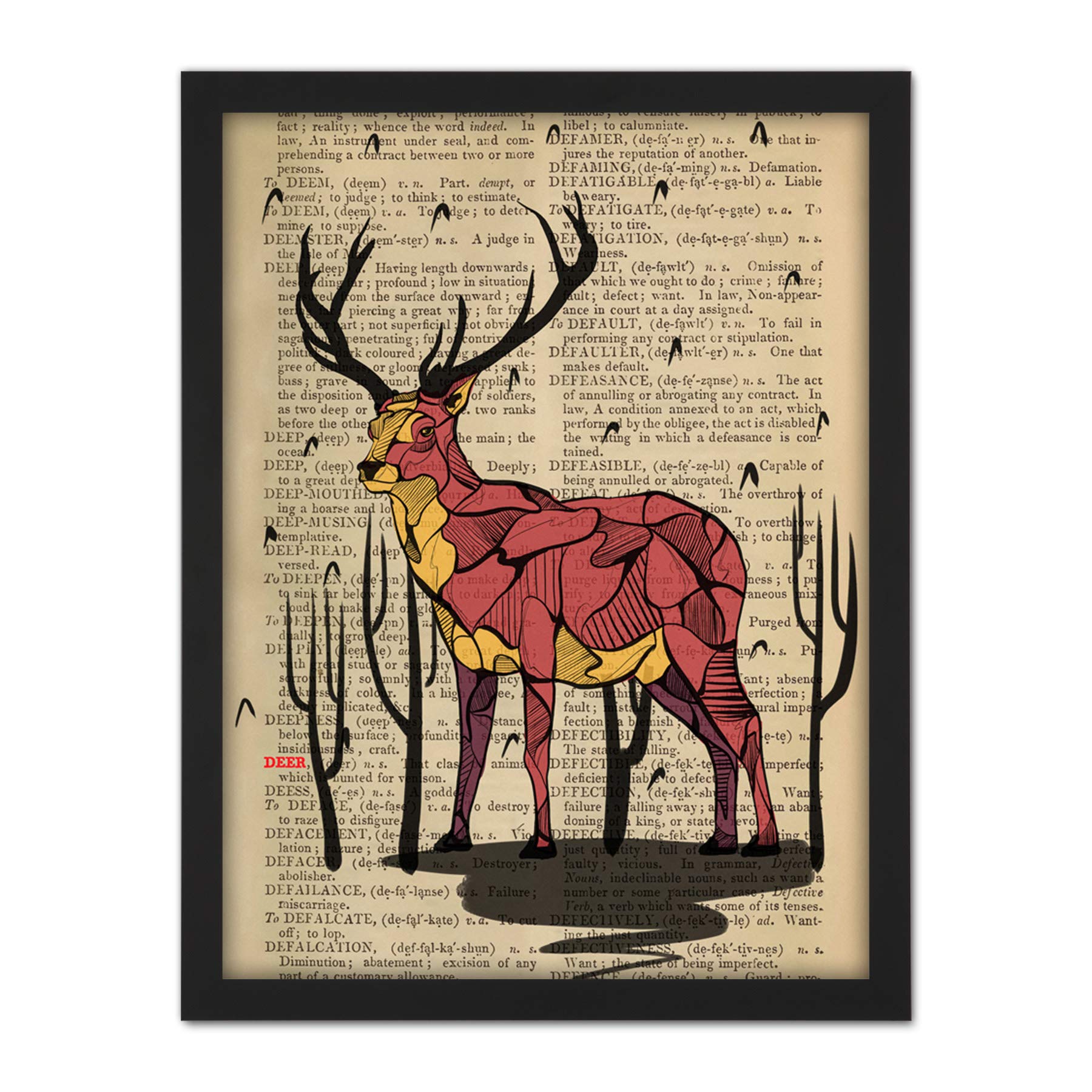 Wee Blue Coo Upcycle Dictionary Stag Deer Artwork Framed Wall Art Print 18X24 Inch
