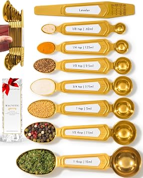 Styled Settings White and Gold Measuring Spoons with Leveler, 8-Piece