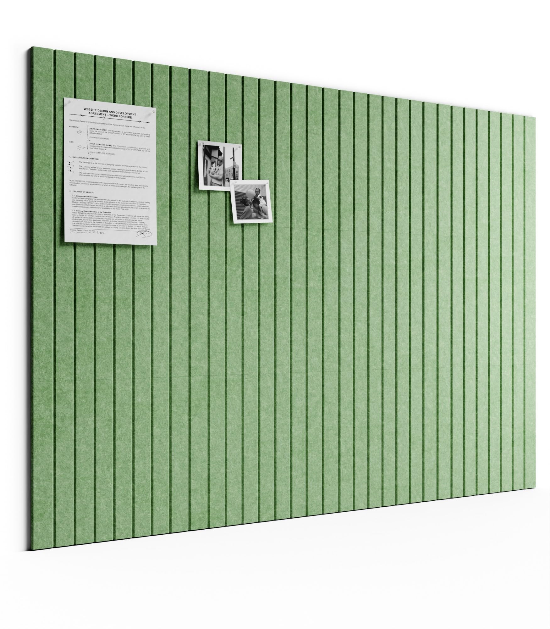 Bumusty Large Cork Board Alternative-48 x 36" Felt Bulletin Board Tiles, with 30 Pushpins, 70 Adhesive Tabs, 12-Pack Slat Wall Paneling, Cork Boards for Office Push Pin Board Felt Board-Moss Green — image 1