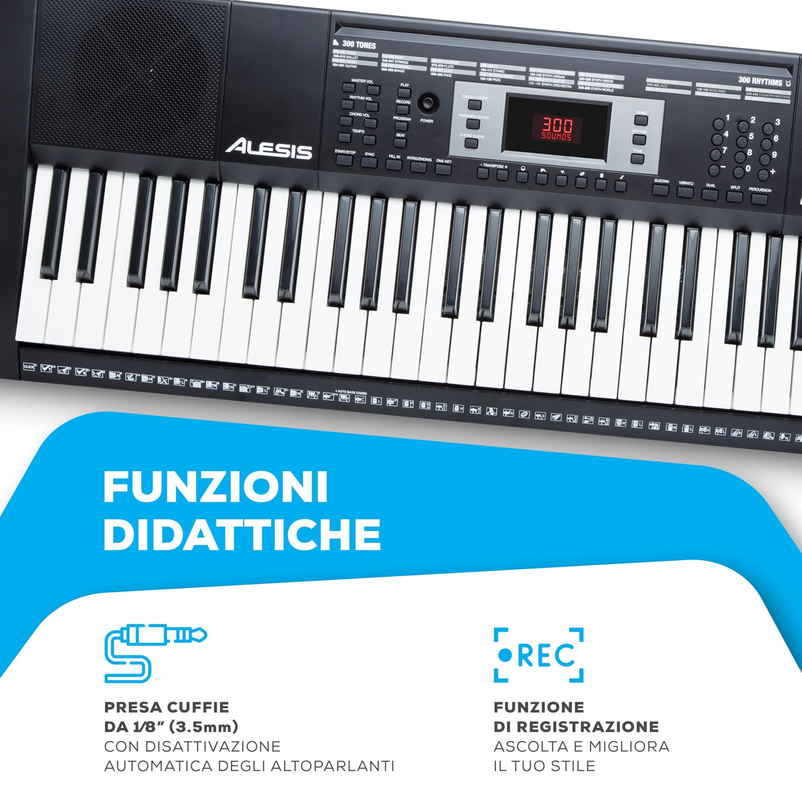 Alesis Melody 61 - Pianola Tastiera per Principianti con Diffusori, Supporto, Sgabello, Cuffie, Microfono, Leggio, 300 Suoni, Lezioni Musicali