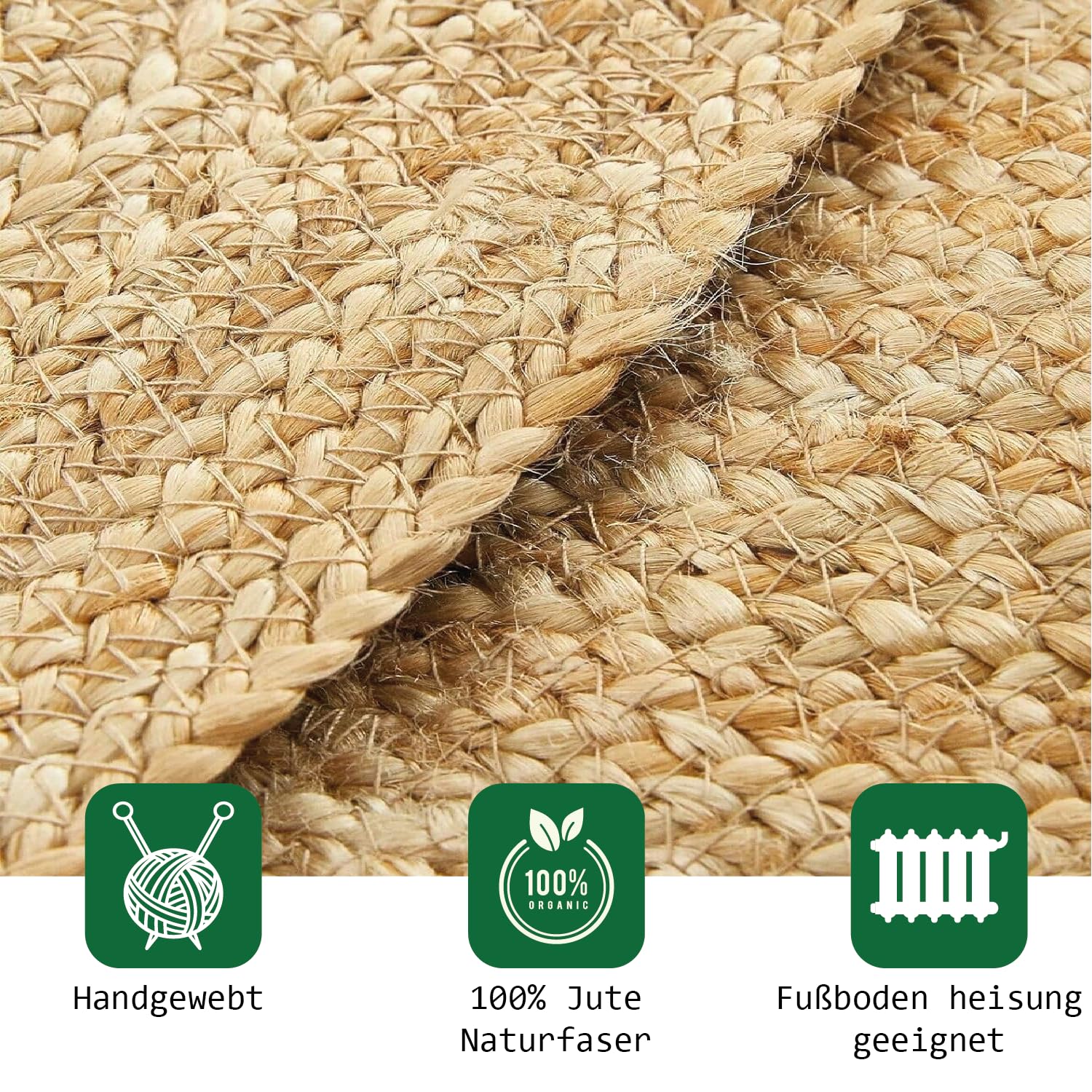 Tapis en toile de jute rectangulaire - 200 x 300 cm - Moderne - Fabriqué à la main - 100 % fibres naturelles - Décoration bohème pour chambre à coucher, cuisine, extérieur, couloir - Beige -