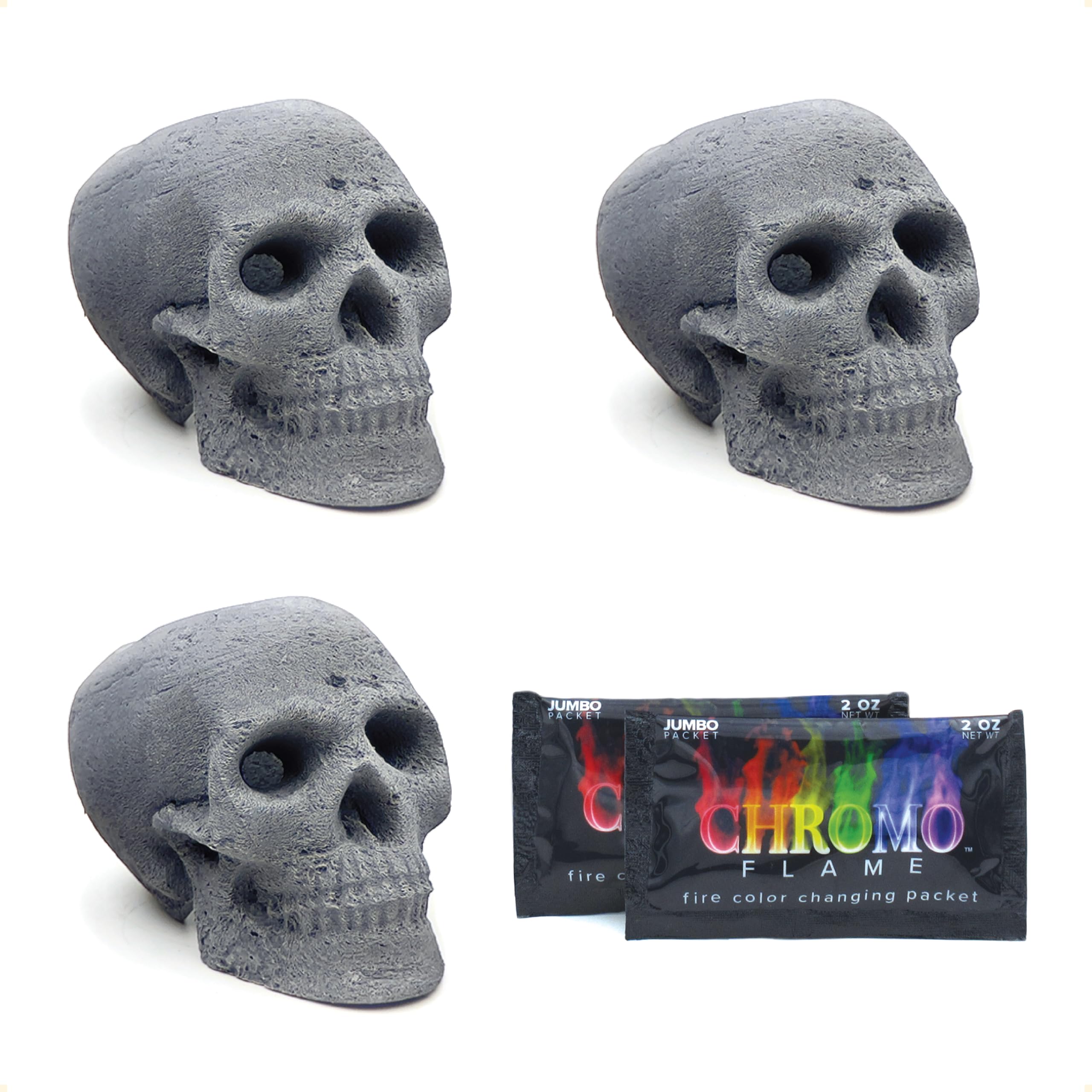Crâne en céramique ignifuge OSKER Mini pour brasero et cheminée à gaz ou bois x3 gris