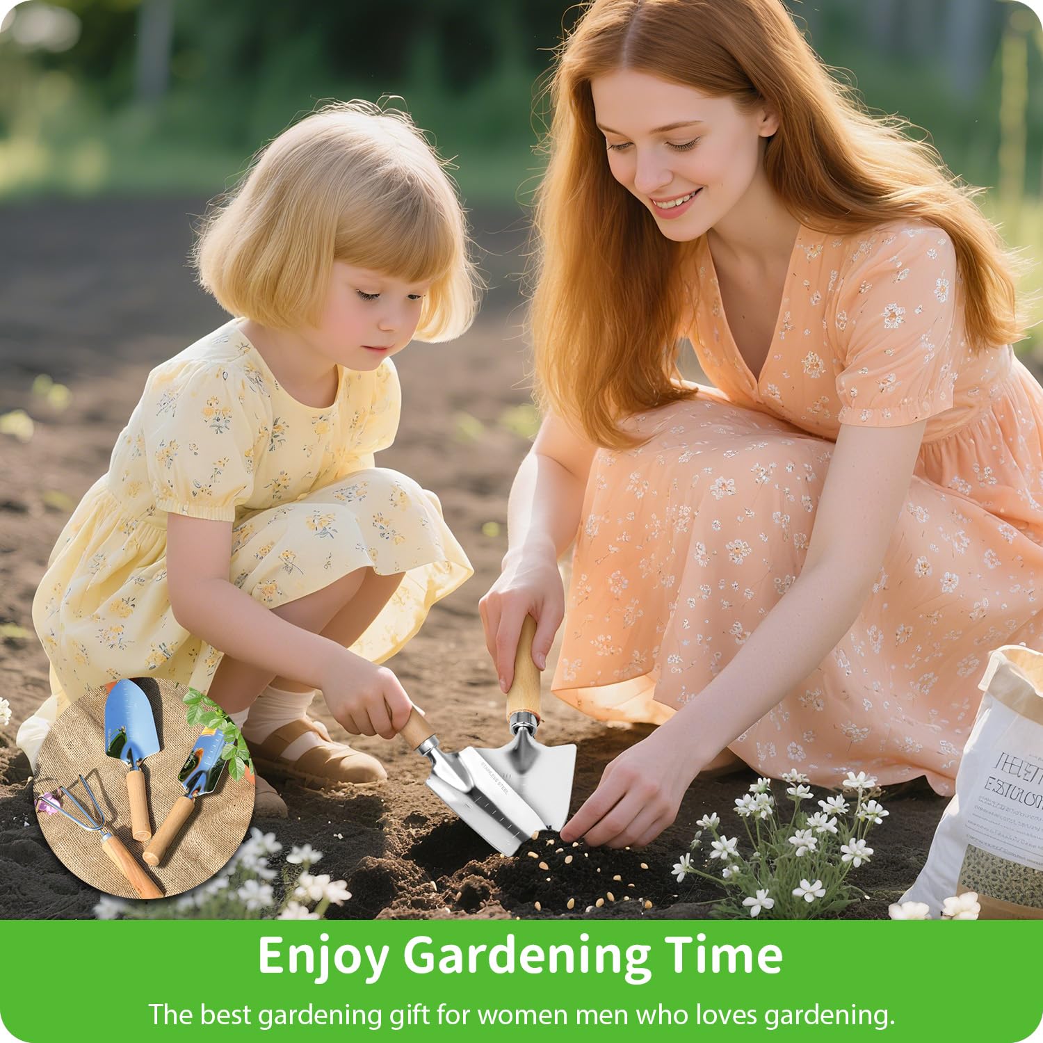 Juego de herramientas de jardín, kit de jardinería de 3 piezas con lazo giratorio para plantas de jardín y etiqueta de plástico para plantas, herramientas de jardín resistentes de acero