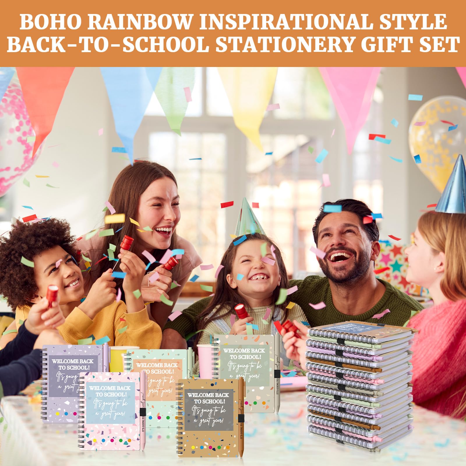 Dunzoom 40 Stück Willkommensgeschenke zum Schulanfang, Großpackung, 20 Notizbücher mit Haftnotizblock-Tabs, 20 inspirierende Stifte-Set für Lehrer, Studenten, Belohnung (Terrazzotöne, mehrfarbig)
