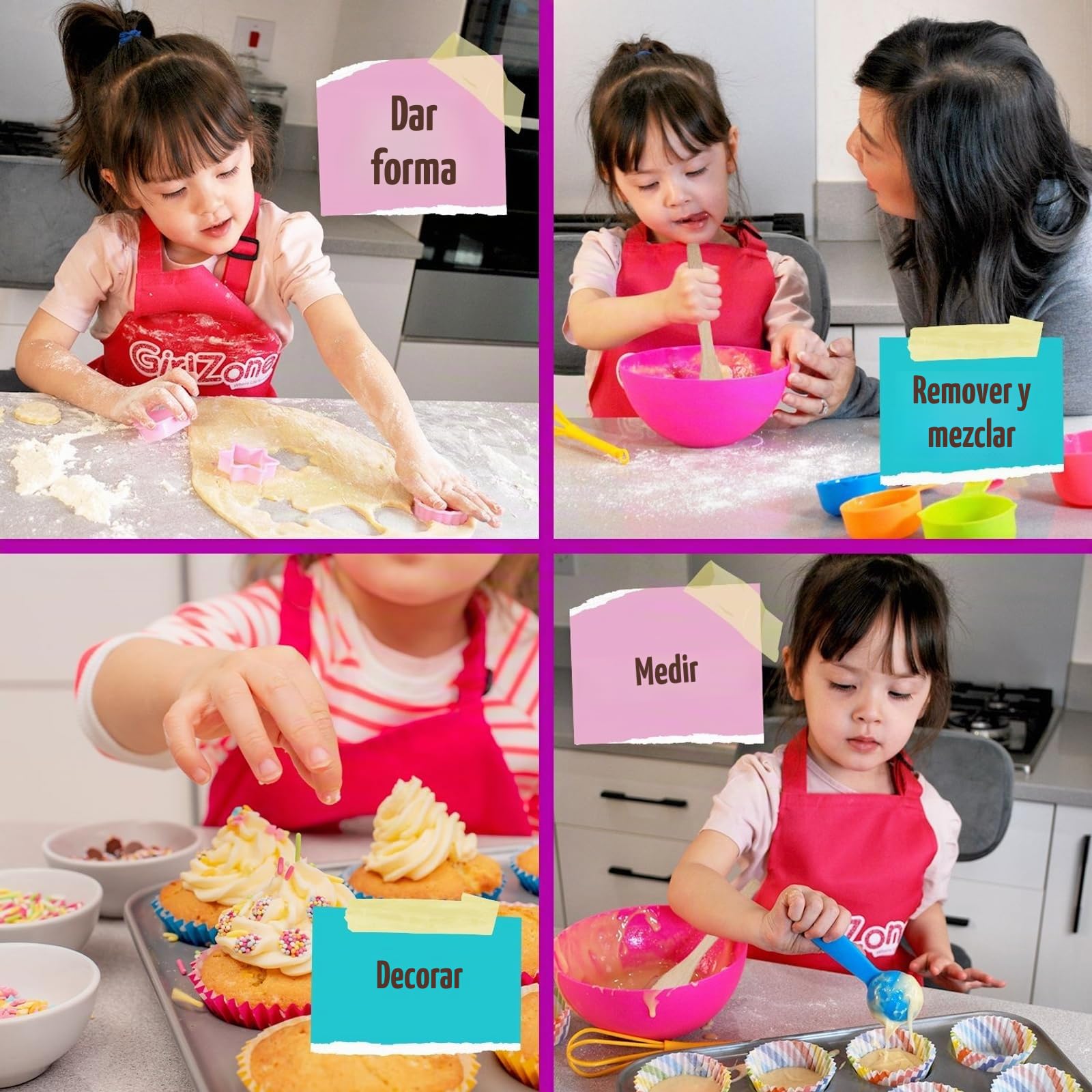 GirlZone Regalos para Niñas Set Pequeños Reposteros, 40 Piezas en un Set con Utensilios Cocina Juguete para Niños, Delantal y Recetas para Hacer Deliciosos Dulces