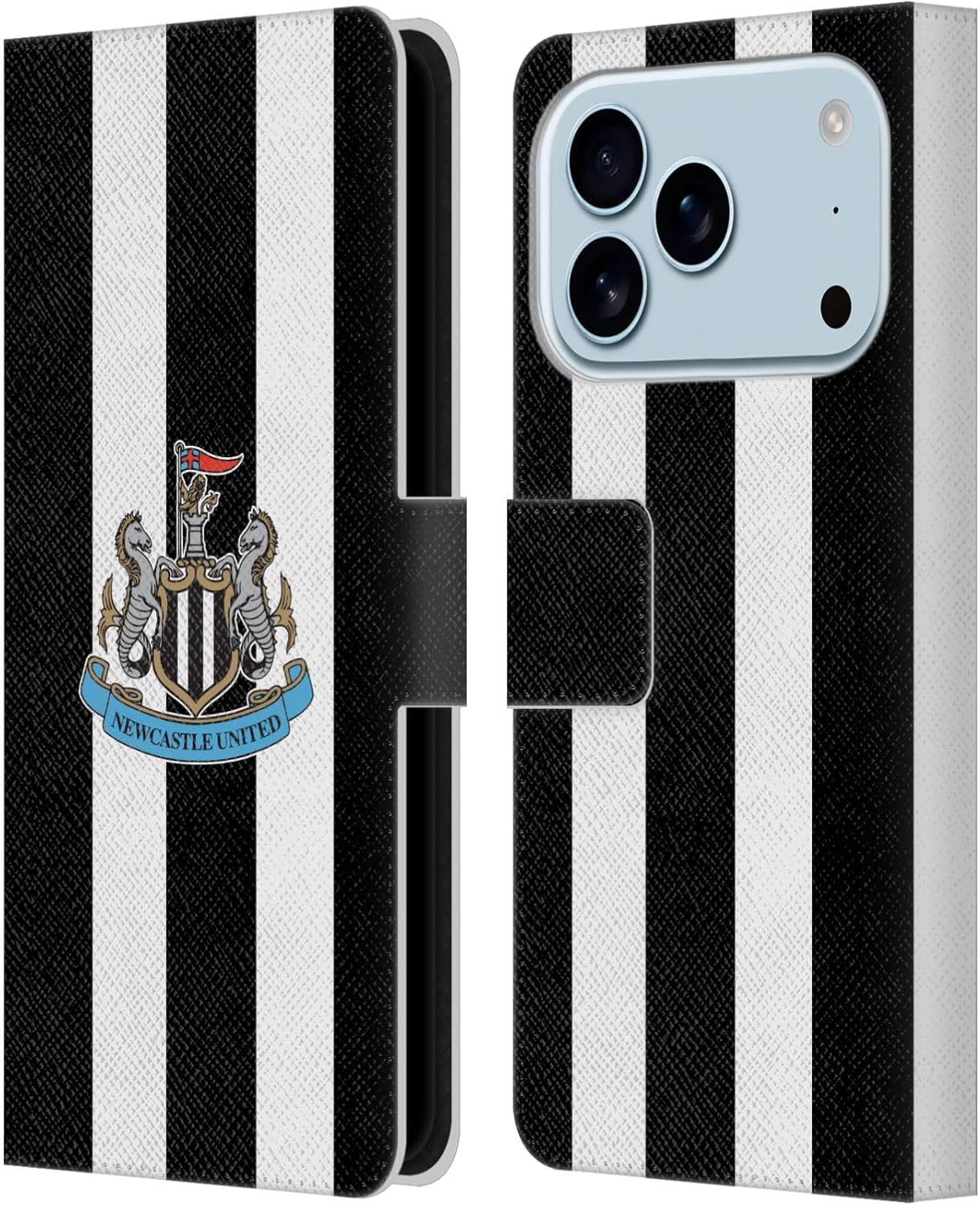 Head Case Designs Officially Licensed Newcastle United Football Club Stripes Crest Leather Wallet Case Compatible with Apple iPhone 17 Pro
