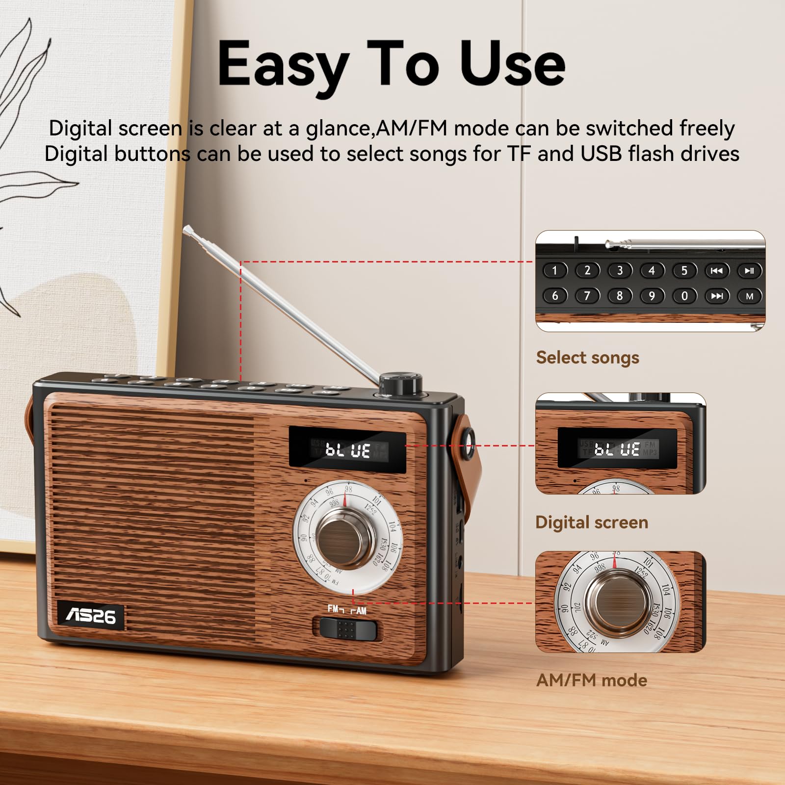 COLSUR Retro Radio mit Bluetooth Lautsprecher, Tragbarer Vintage Radio mit AM/FM Radios mit Batterie Wiederaufladbarer Lautsprecher mit Küchenradio Unterstützt USB/TF/AUX Funktion Geschenke für männer