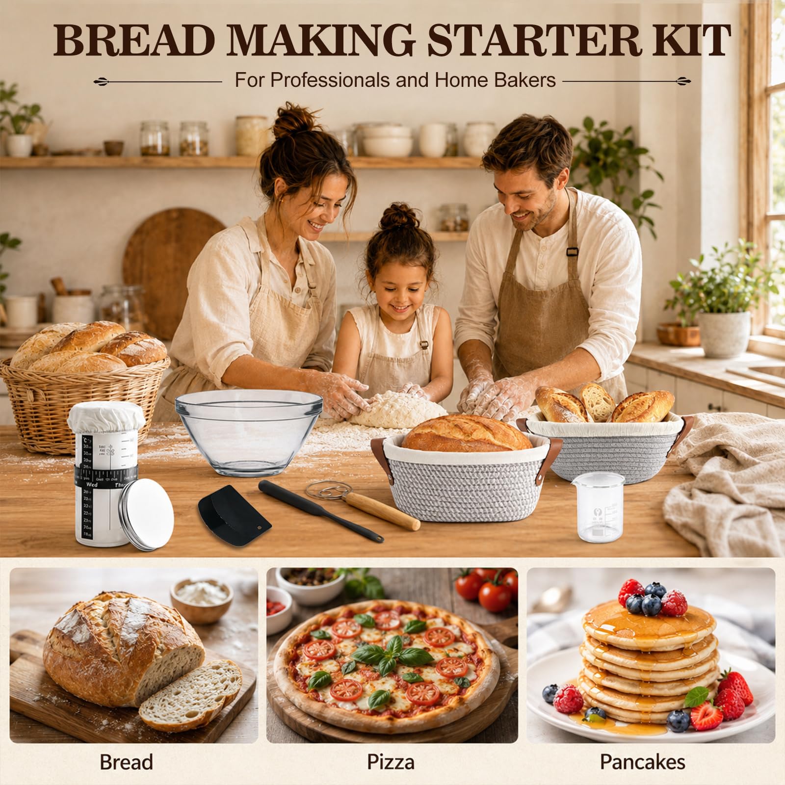Banneton pour Pain, Rond et Ovale Banneton, 51 Pièces Kit de Départ pour Levain Naturel, Kit Boulangerie Professionnel, Kit Pain au Levain pour les Débutants, les Boulangers Expérimentés