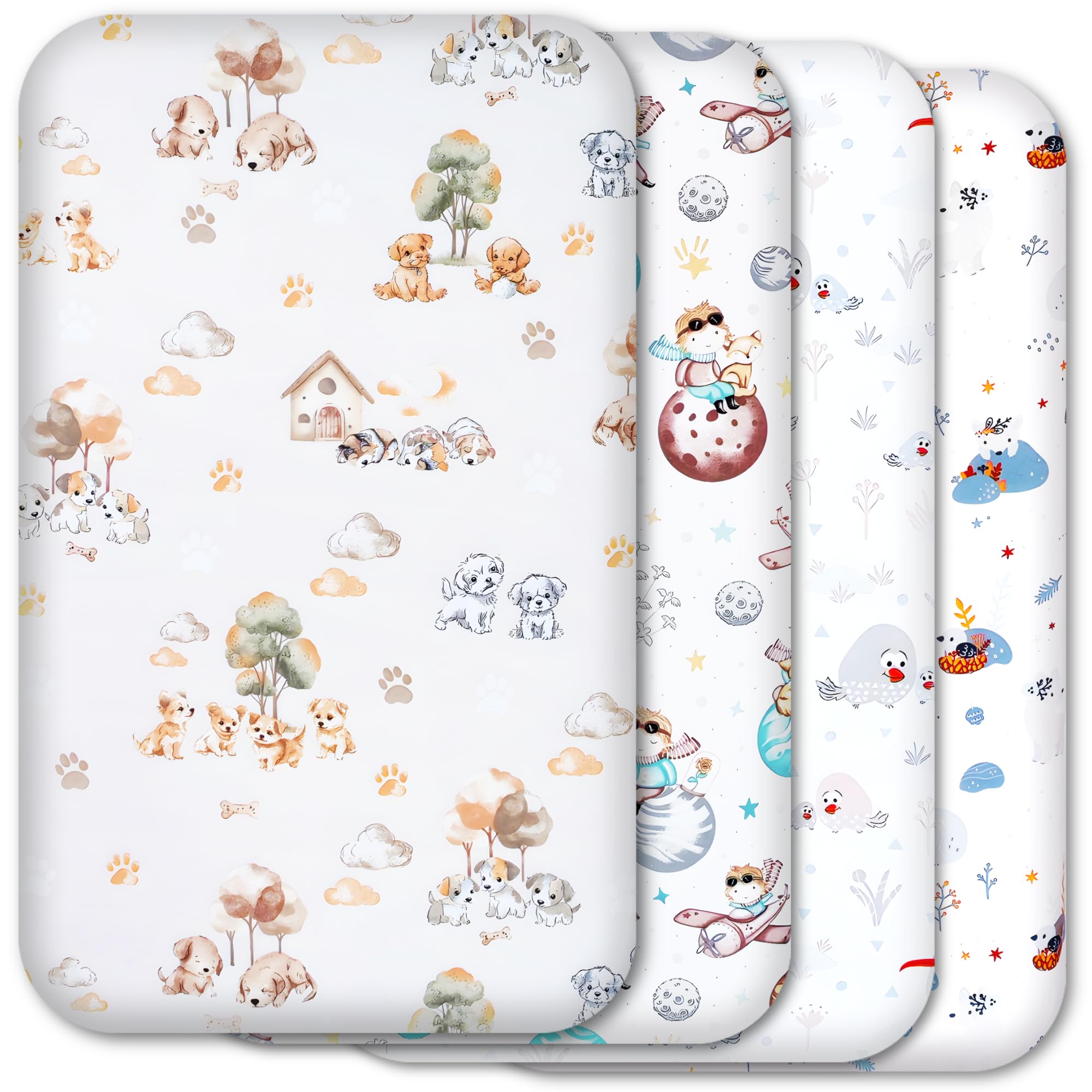 Next to Me Crib Sheets 83x50cm – 100% Pure Cotton, Soft & Breathable Baby Bedding Set, 4-Pack Snug Fitted Baby Sheets for Bedside Cribs (83x50cm, SET 4-4pcs)