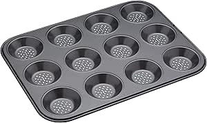 MasterClass Crusty Bake Perforated Mince Pie Baking Tray with PTFE, PFOA and BPA Free Non Stick, Robust 1mm Thick Carbon Steel, 32 x 24cm 12 Hole Tart Tin, Grey