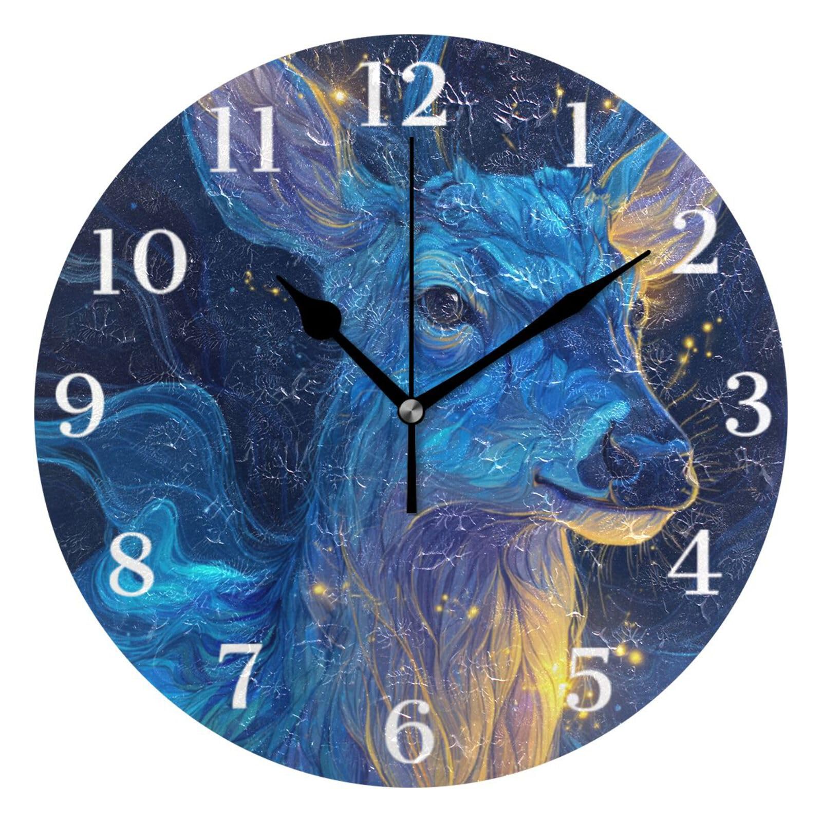 Ensound Blue Deer Wall Clock Silent Non-Ticking Battery Operated Clocks 12 Inch for Kitchen Home Living Room