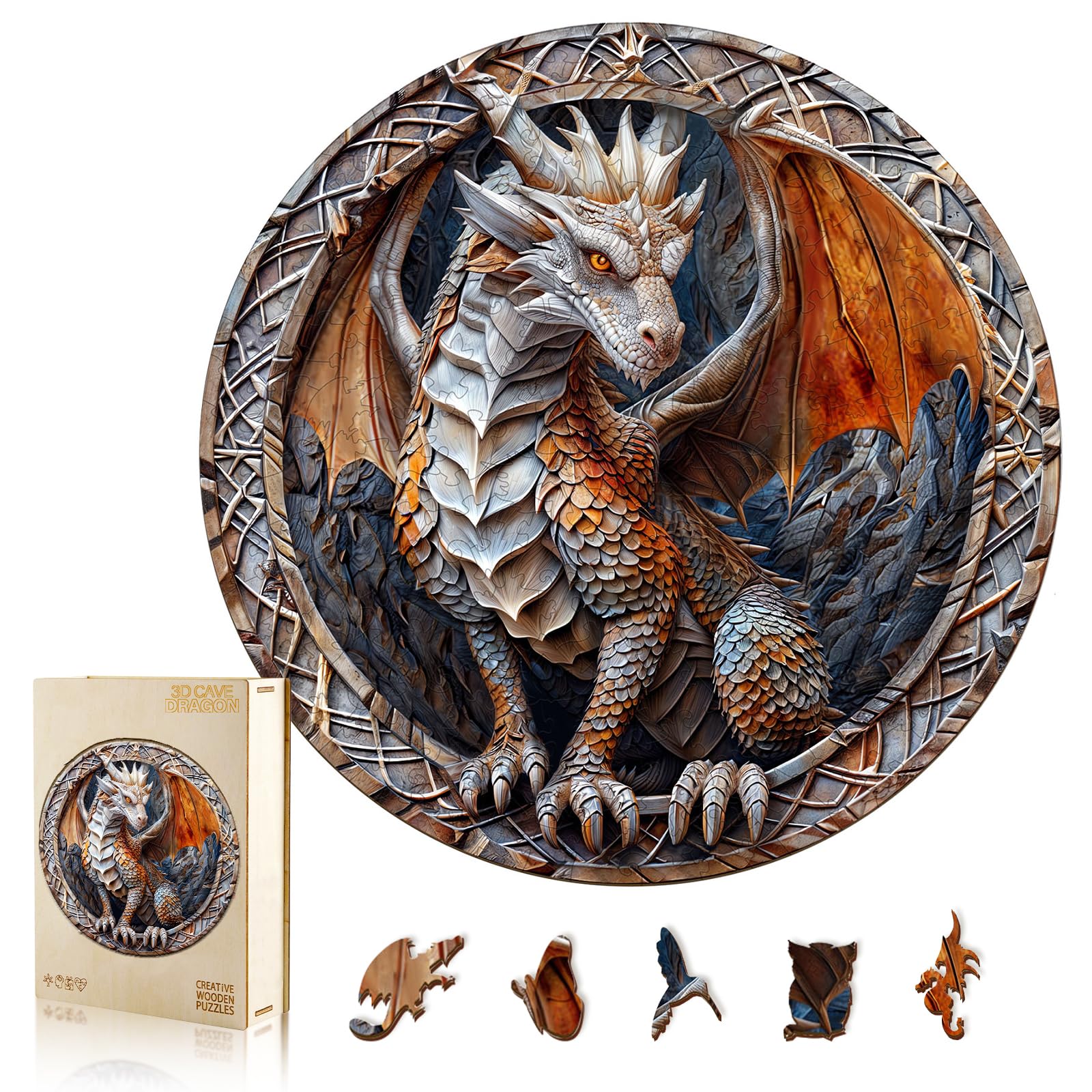 WOODBESTS Wooden Puzzles for Adults (300 Piece, L, 13.4"x13.4") Guardian Dragon Wood Puzzles Adult, Wooden Jigsaw Puzzles Unique Shape, Birthday Gifts