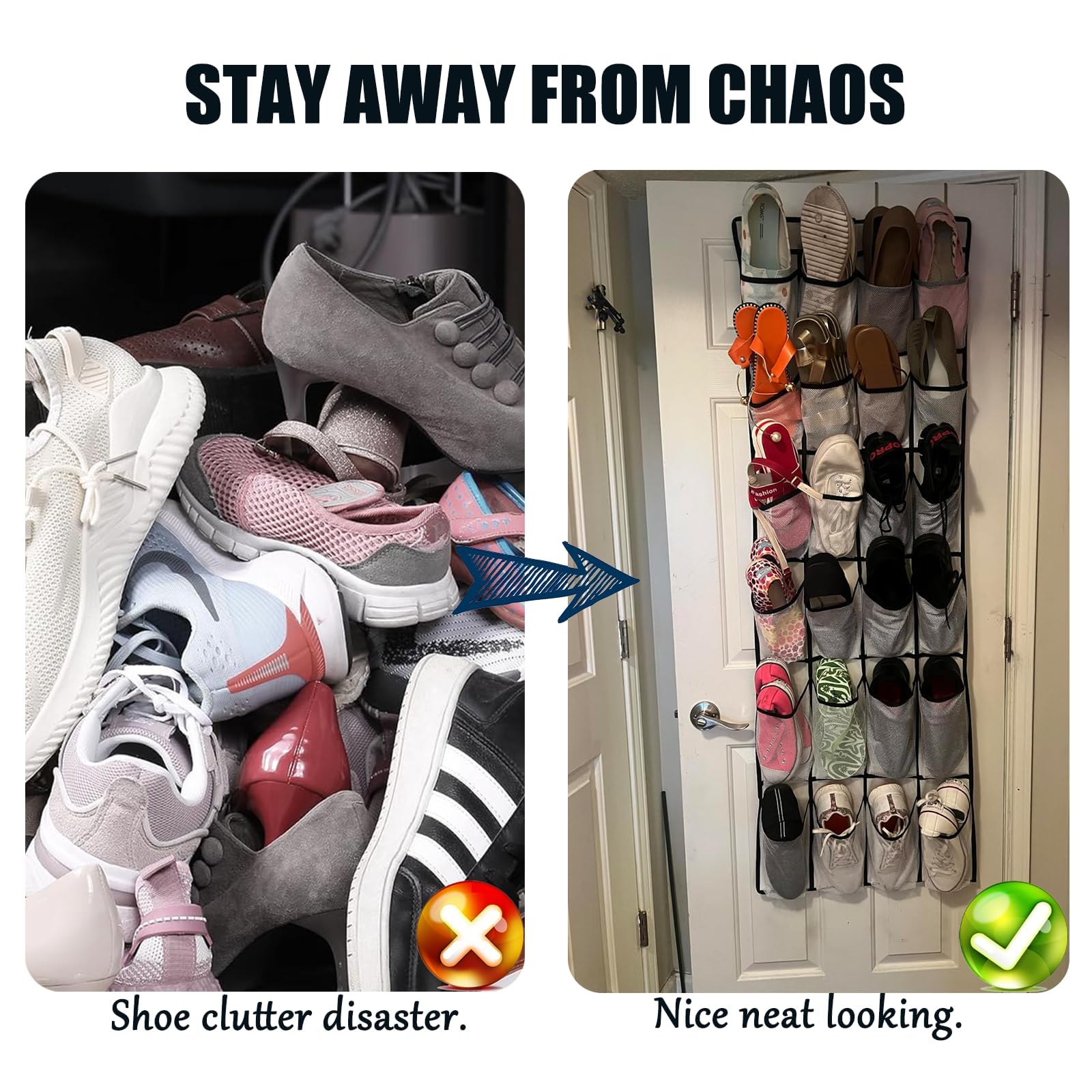 Tsathoggua Over the Door Hanging Shoe Storage Pocket Organizer, Shoe Storage for Bedroom Bathroom (24 Pockets-White) - Image 4