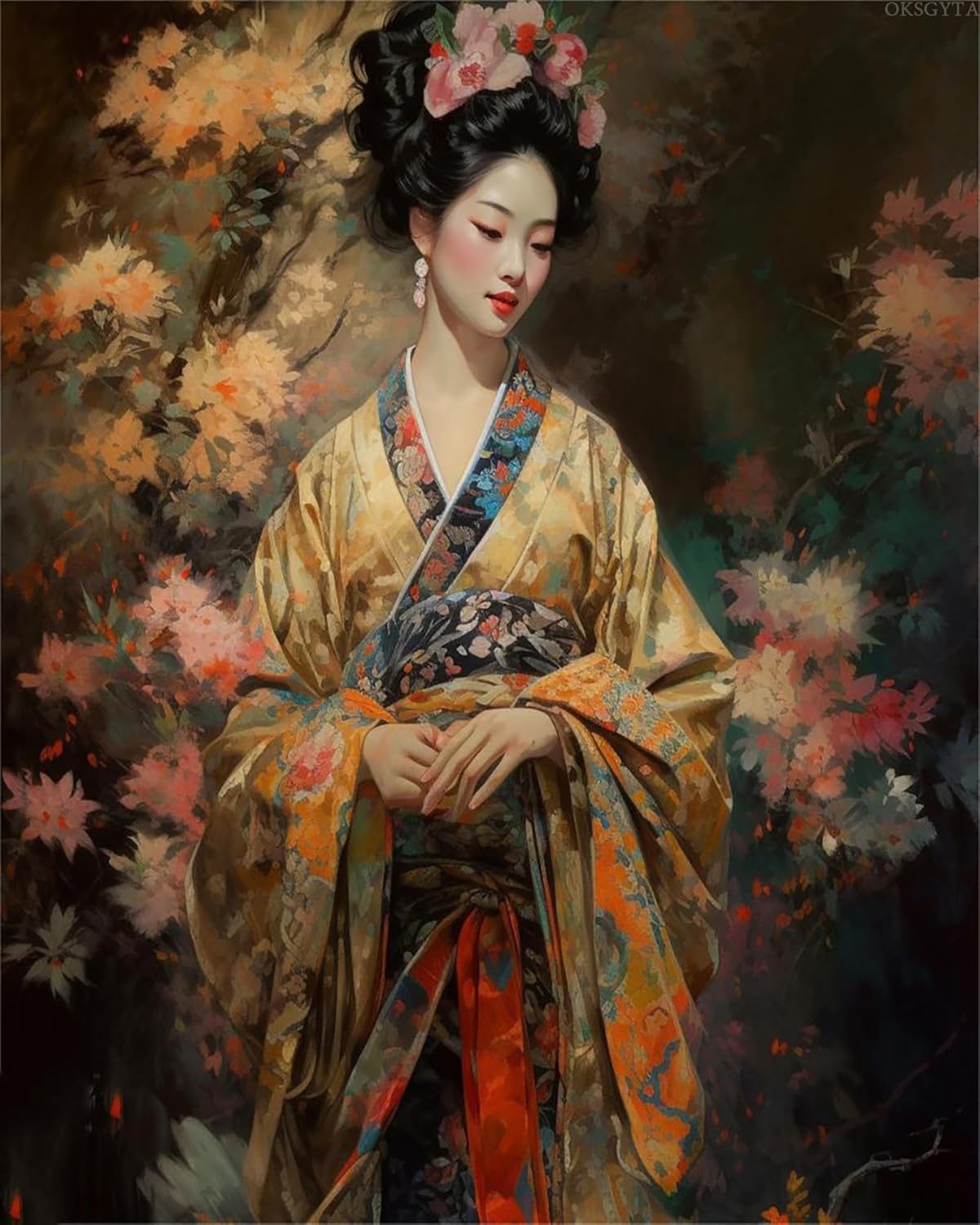 OKSGYTA Paint by Numbers Kit for Adults Beginner Japanese Geisha Woman Oil Paingting Kits Drawing DIY Acrylic Arts Craft Kit Gift for Home Decor 16x20 Inch