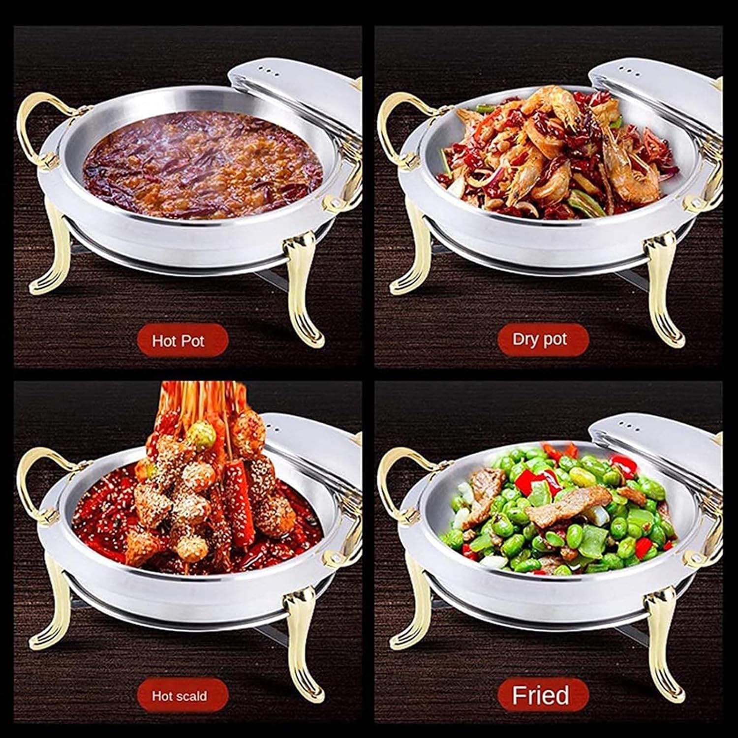 Juego de platos para bufé con sartén de acero inoxidable, tapa y soporte de combustible para fiestas de restaurantes, bodas, eventos de catering