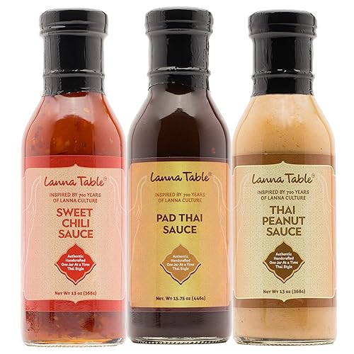 Lanna Table Paquete variado de salsa tailandesa, un paquete de salsa Pad Thai, salsa de maní tailandesa y salsa de chile dulce (paquete de 3)