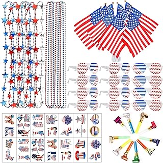 86Pcs 4th of July Accessories Patriotic Party Favors Shutter Glasses Necklaces Handheld US Flags Blowouts Tattoos Memorial Day Decorations Veterans Party Supplies