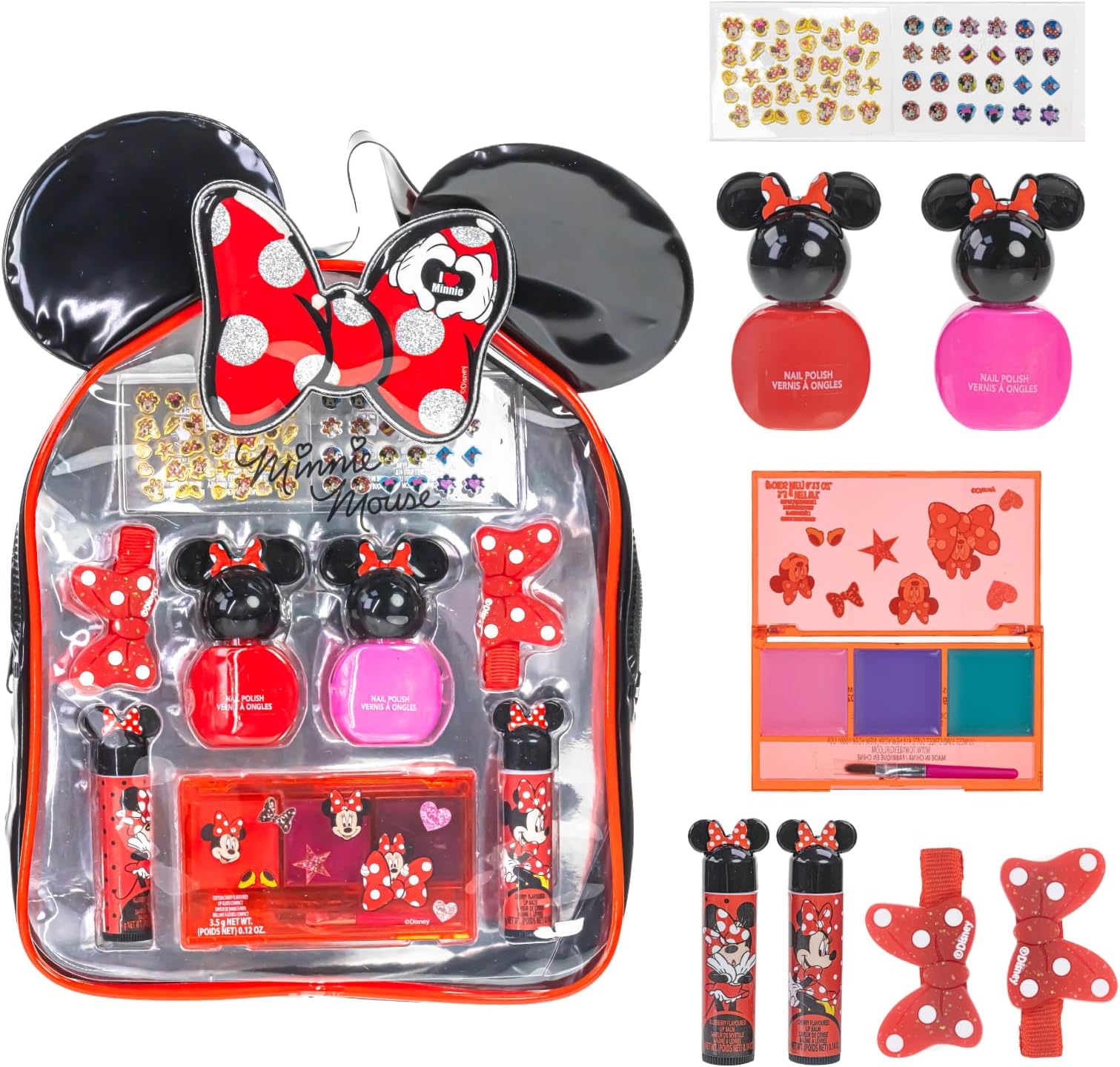 Disney Minnie Mouse Backpack Makeup Set for Kids | Makeup Kit Includes Lip Gloss, Nail Polish & More | Birthday Gifts for Ages 3+ by Townley Girl