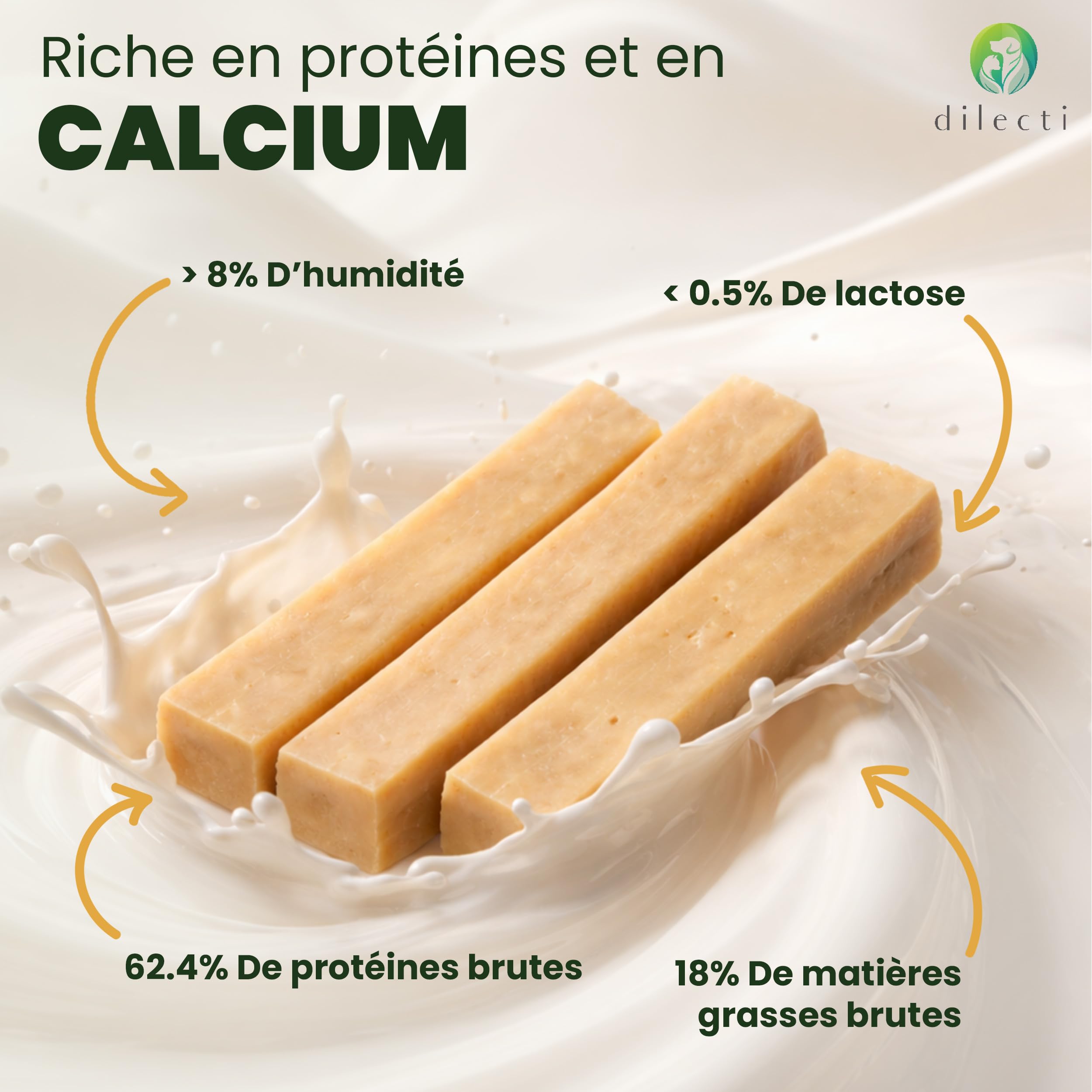 Os à mâcher au fromage naturel - Friandises à mâcher longue durée pour grands chiens, friandises pour chiens pour les soins dentaires, jouets à mâcher en fromage dur - Taille L, paquet de 3