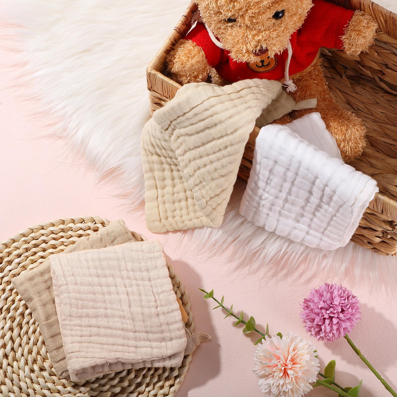 SmoothNovelty 8 paños para bebé recién nacido de 12 x 12 pulgadas, toallas faciales de muselina de algodón absorbentes para piel delicada, tela de muselina suave, reutilizable, regalo de baby shower,