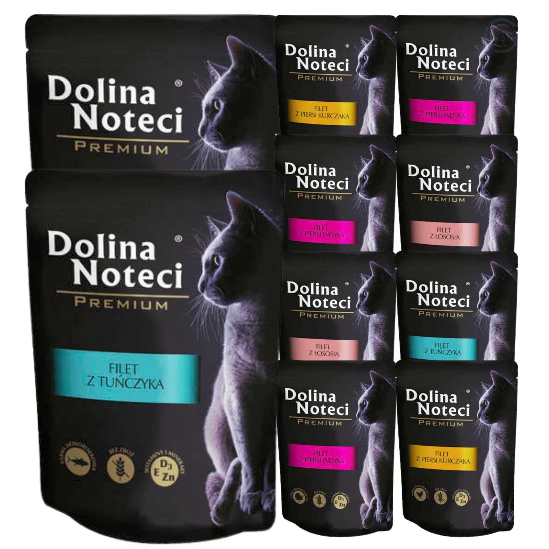 Dolina Noteci Premium Moist & Juicy Wholesome Grain-Free Cat Food - Natural Meat Recipes Enriched with Vitamins & Minerals for Happy, Healthy Cats! (Mix, 10x85g)