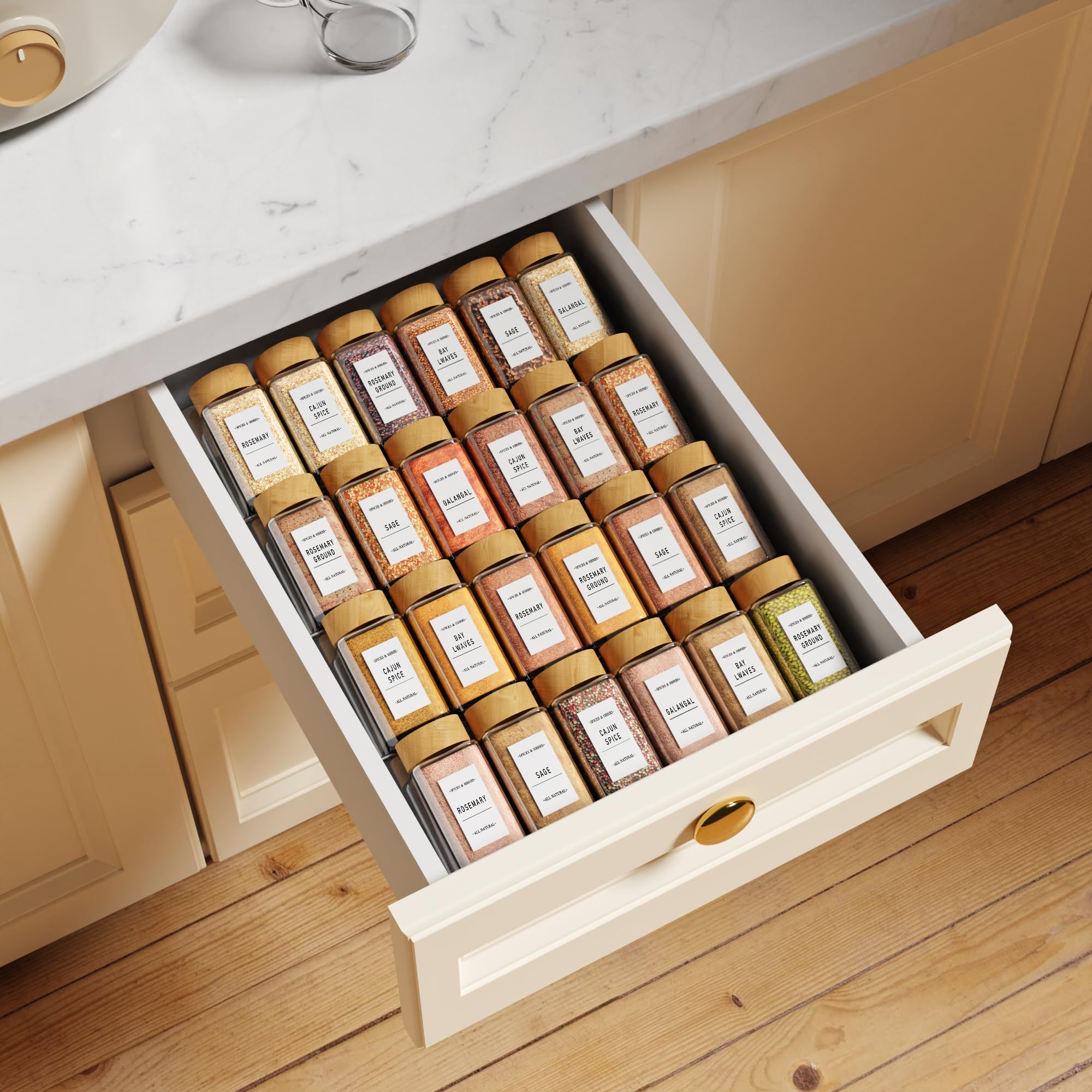 9" Clear Acrylic Spice Organizer for Drawer, 4 Tier 1 Set Seasoning Rack Tray Insert for Kitchen Drawers, Spice Rack Tray for Drawer/Countertop