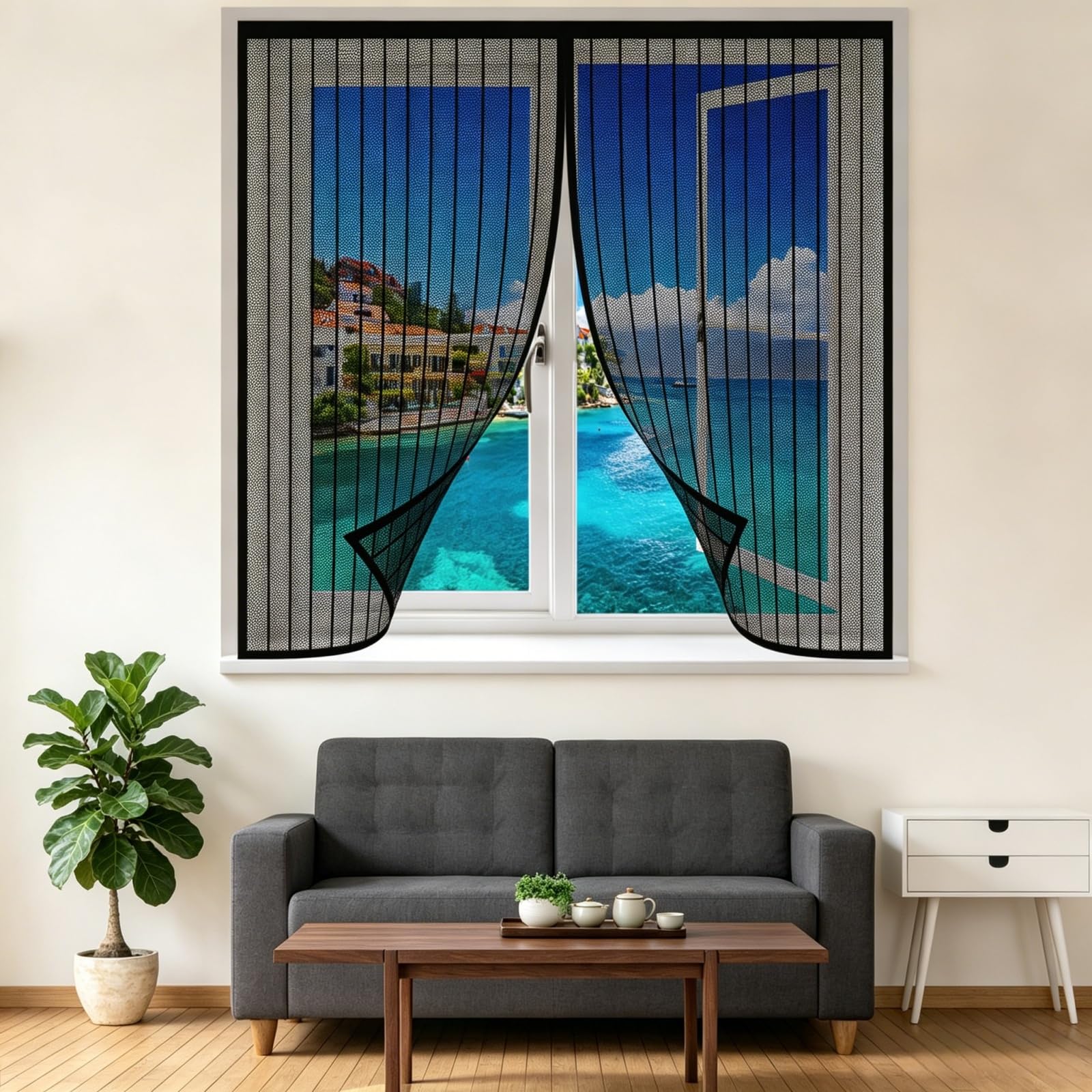 Magnetic Window Screen 108 x 248 cm Easy Installation Mosquito Net & Bug Screen Window Fly Screens for Keep Bugs Flys Mosquitoes for Windows Doors Patio, Cat-Proof, Black