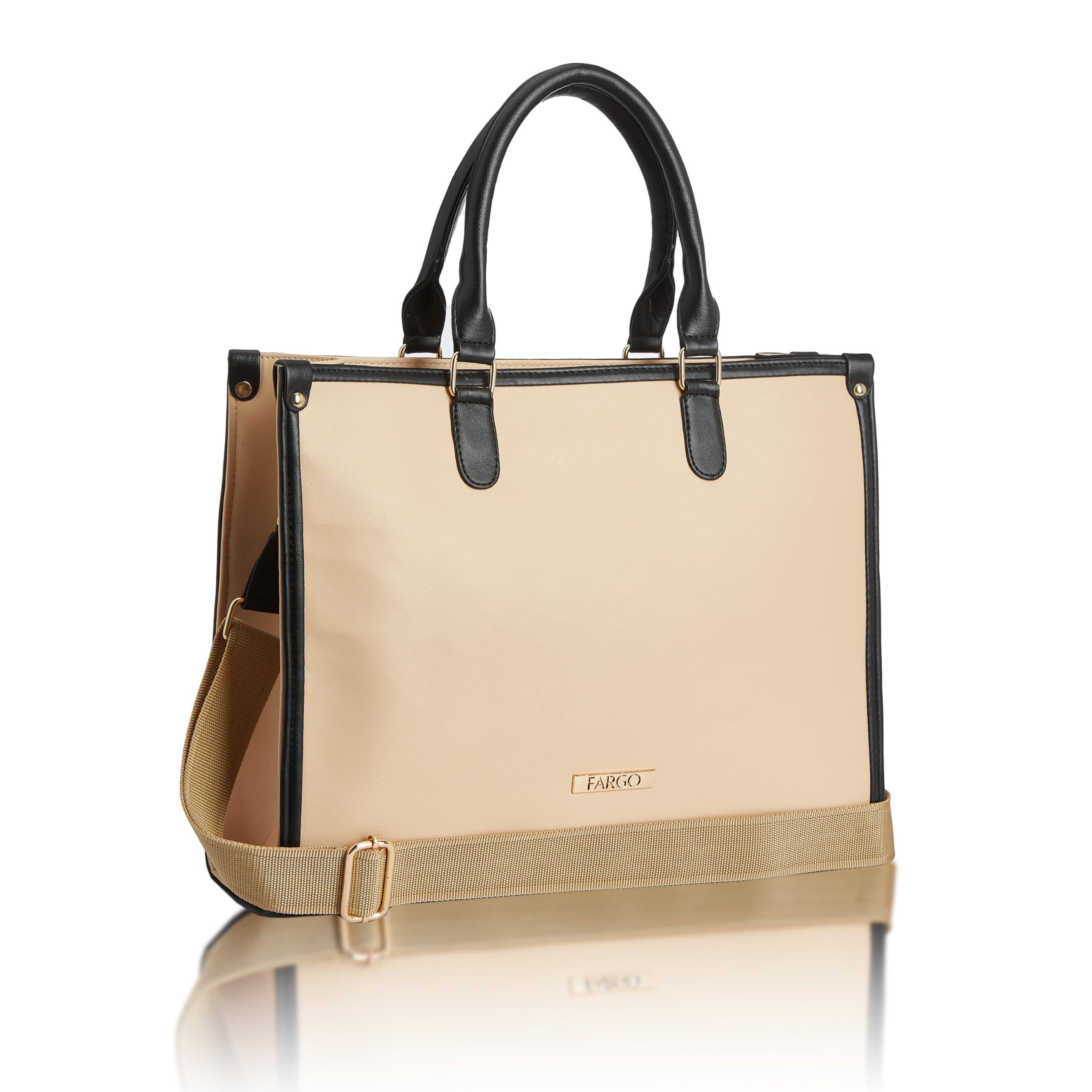 Fargo Regal Beige Vegan Leather Tote Bag for Women | Laptop Compartment, RFID Pockets, YKK Zipper, Large Office Handbag | Shoulder Bag for College & Daily Use | Made in India-image-6