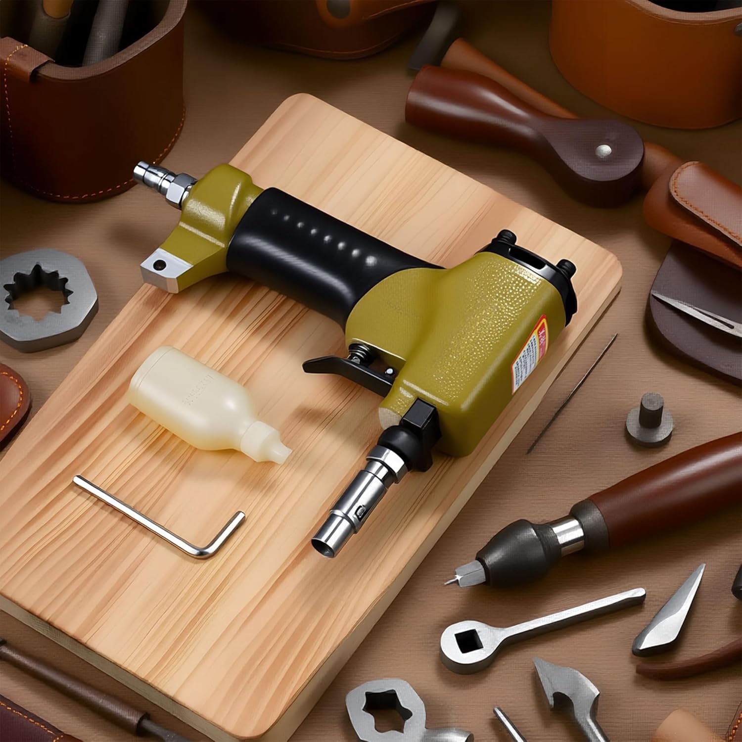 Generic Upholstery Tack Nail Gun, Pneumatic Nail Gun, Ø11.7mm Decorative Upholstery Tack Nail Gun, Power Air Nailer, for Home Decor Sofa Furniture Leather Art, 54-Nail Tray included