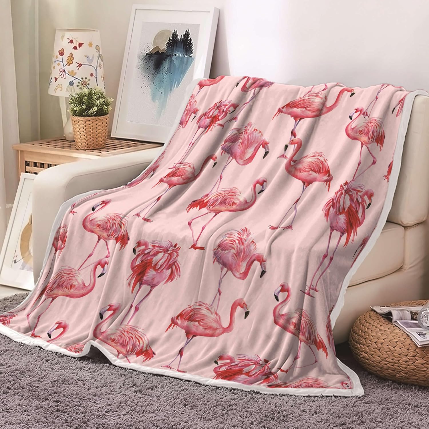 Flamingo Cozy Flannel Blanket, Flamingo Gifts for Women Girls Pink Throw Blanket, Cute Soft Warm Plush Blanket for Home Chair Sofa Couch Bed 50x60 Inch - Image 4