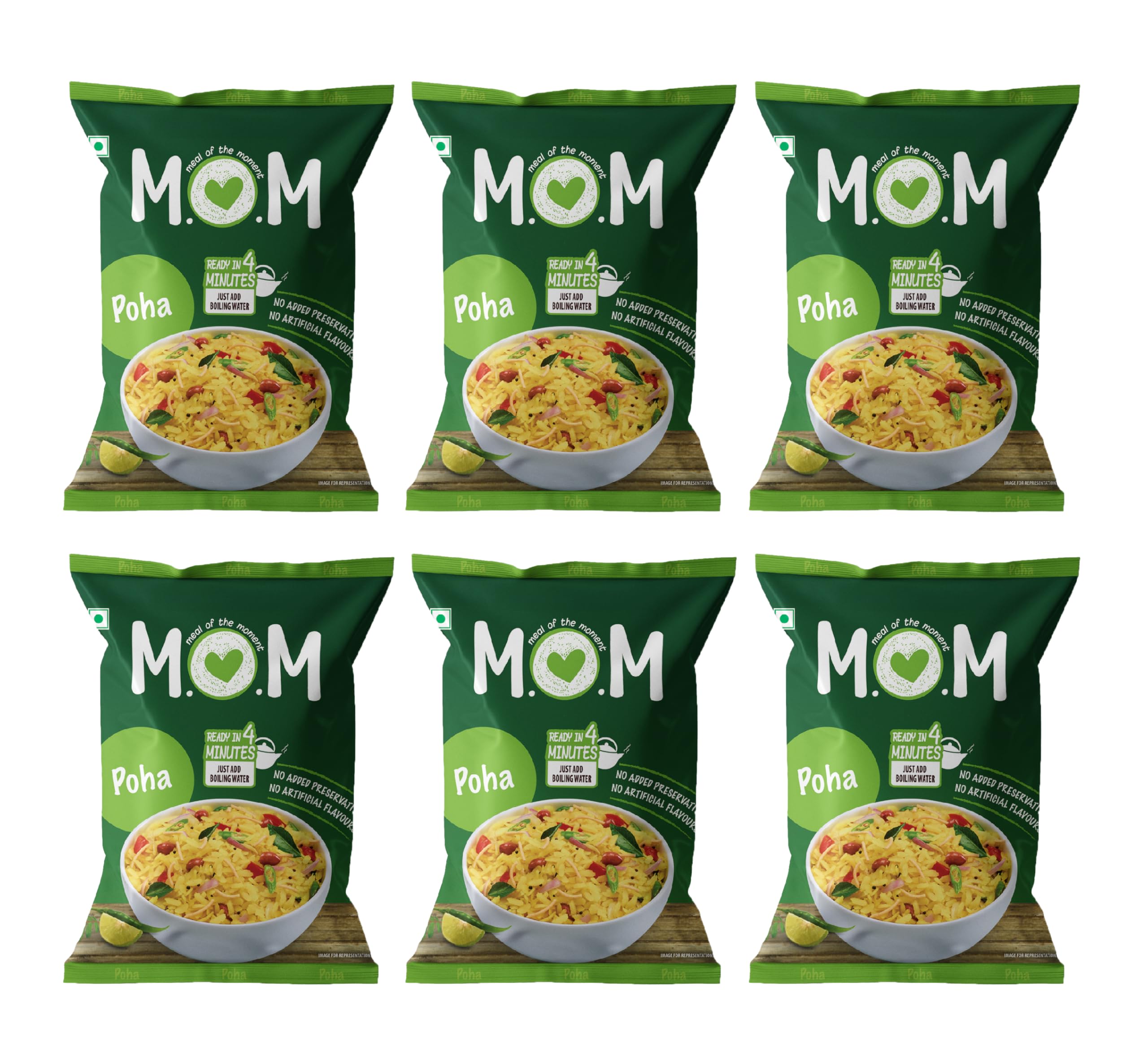 MOM - Meal of the Moment, Poha Pouch, 80/60 gm (Pack of 6) - Ready to Eat | Instant Food | No added Preservatives