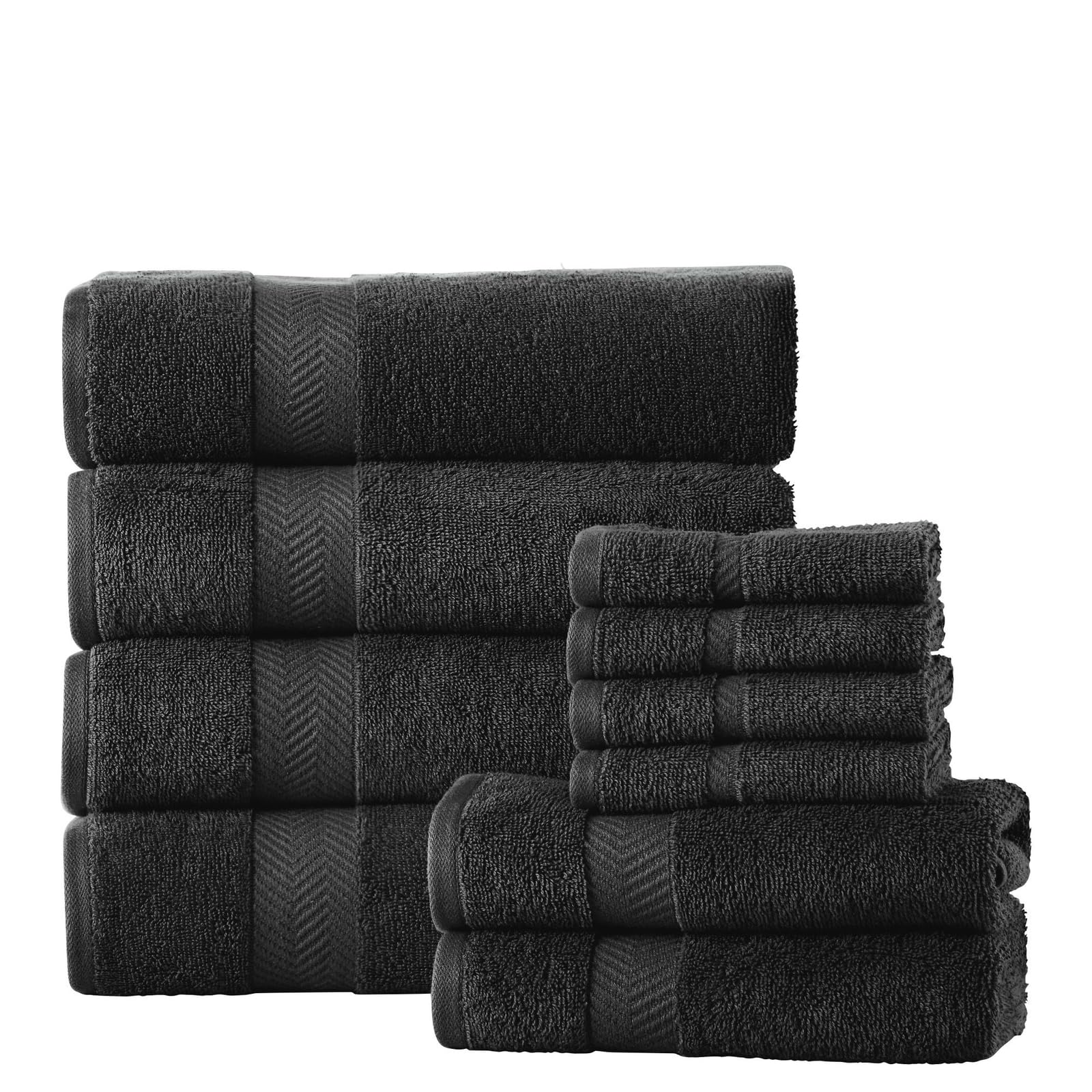 Stoneberry Home Black 10-Piece Towel Set Including Four Bath Towels, Two Hand Towels, and Four Washcloths