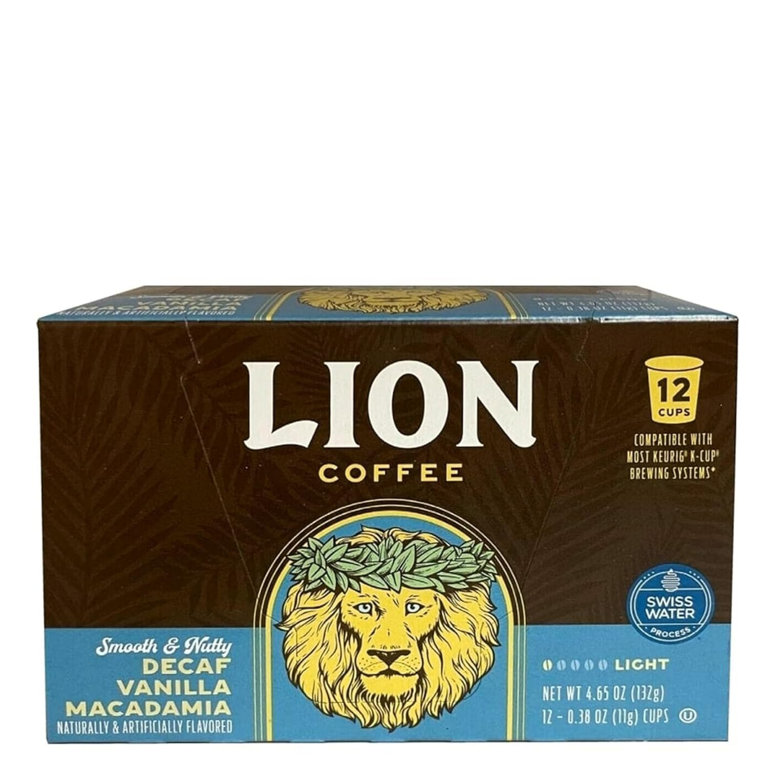 Lion Coffee Swiss Water DECAF Vanilla Macadamia Medium Roast Coffee Pods – Single-Serve Pods – Hawaiian Inspired Flavor – Arabica Coffee – Compatible with Single – Serve Brewing Systems – 12 Count Box