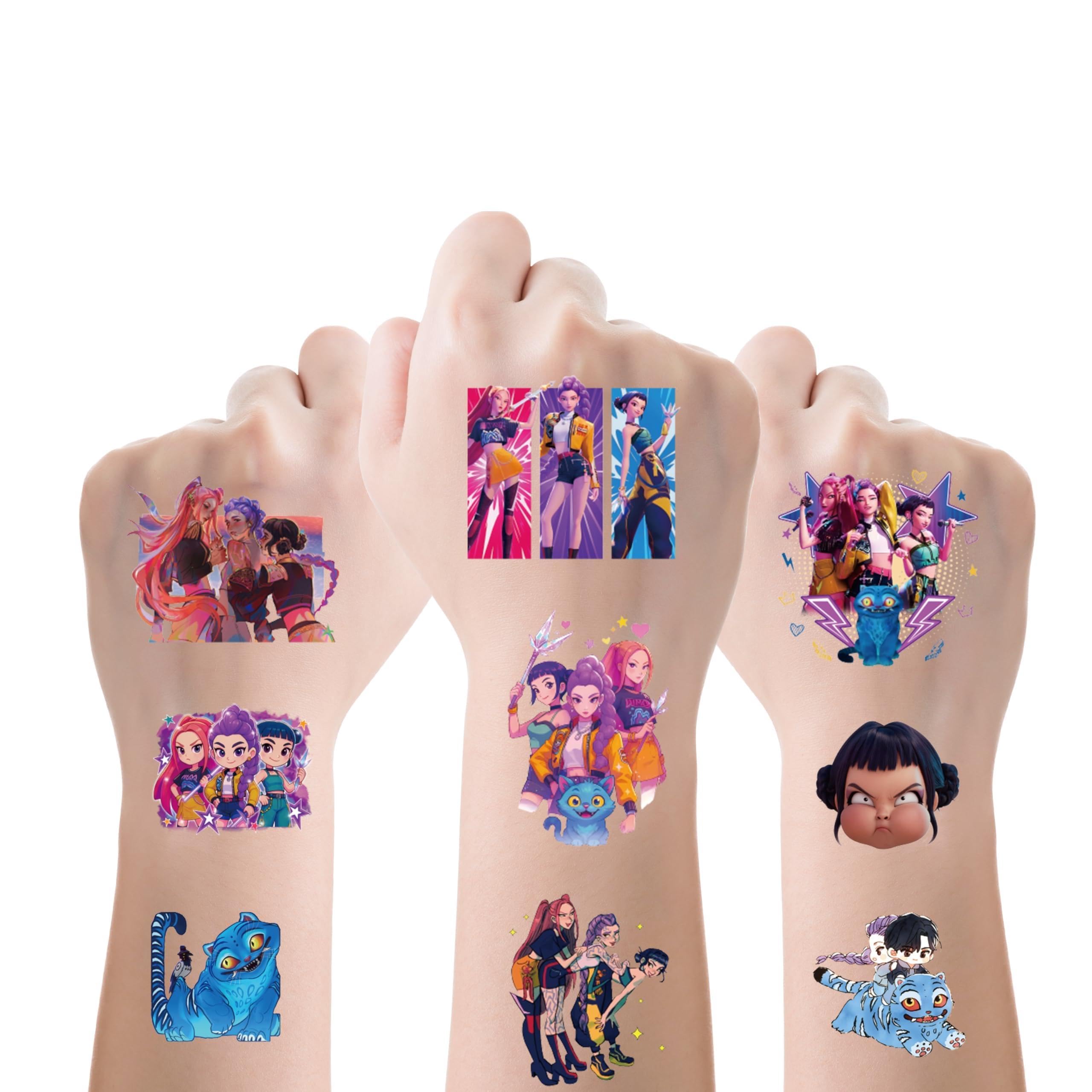 Photo 1 of 100pcs Demon Hunters Birthday Decorations - Demon Movie Hunters Temporary Tattoos for Kids,Cartoon Temporary Tattoos Gift for Fan Birthday Party Decorations for Girl Boys Home Activity