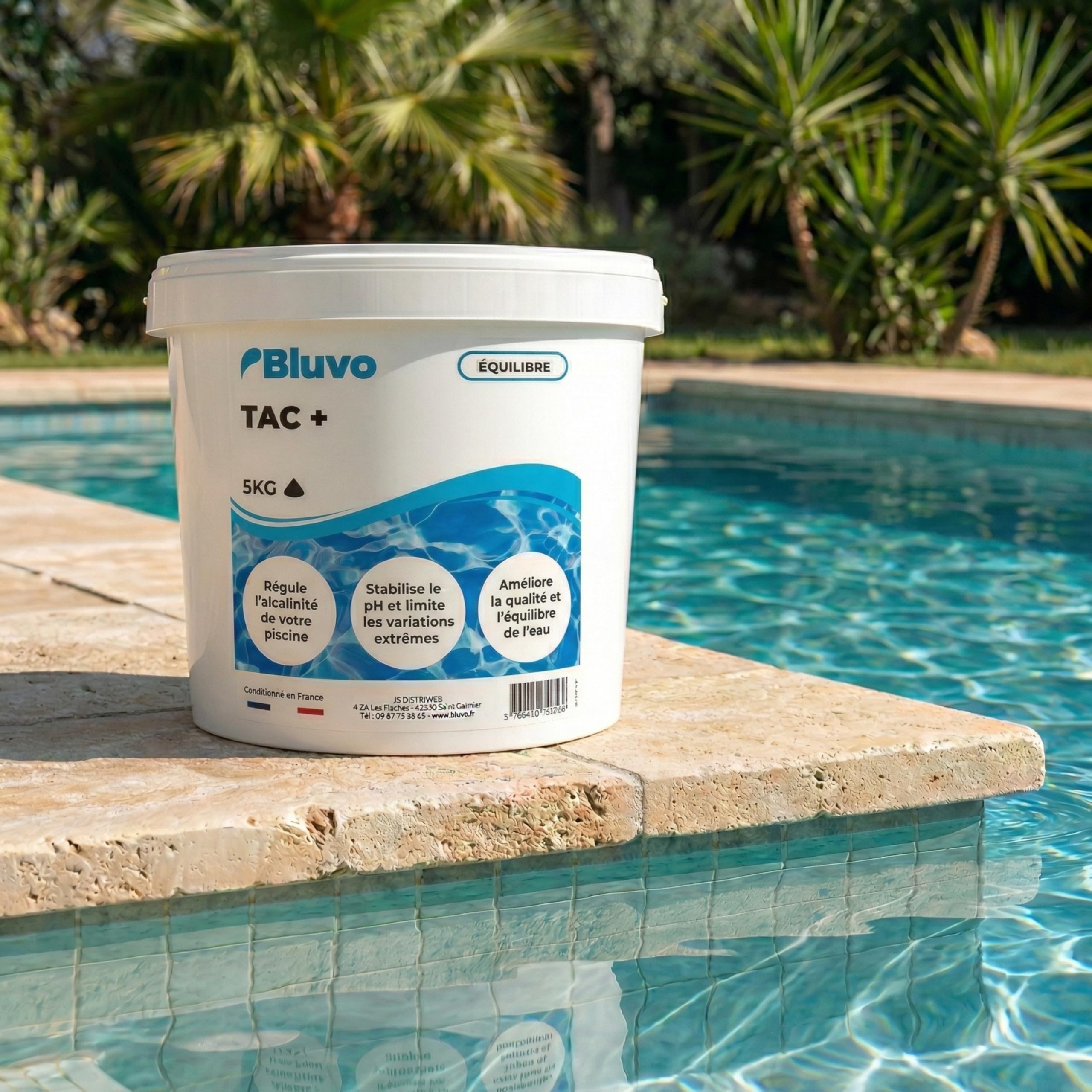 TAC Plus Piscine – Correcteur d’Alcalinité TAC+ en Poudre | Augmente Le TAC et Stabilise Le pH | Traitement Eau Piscine et Spa | Seau 5 kg | Conditionné en France