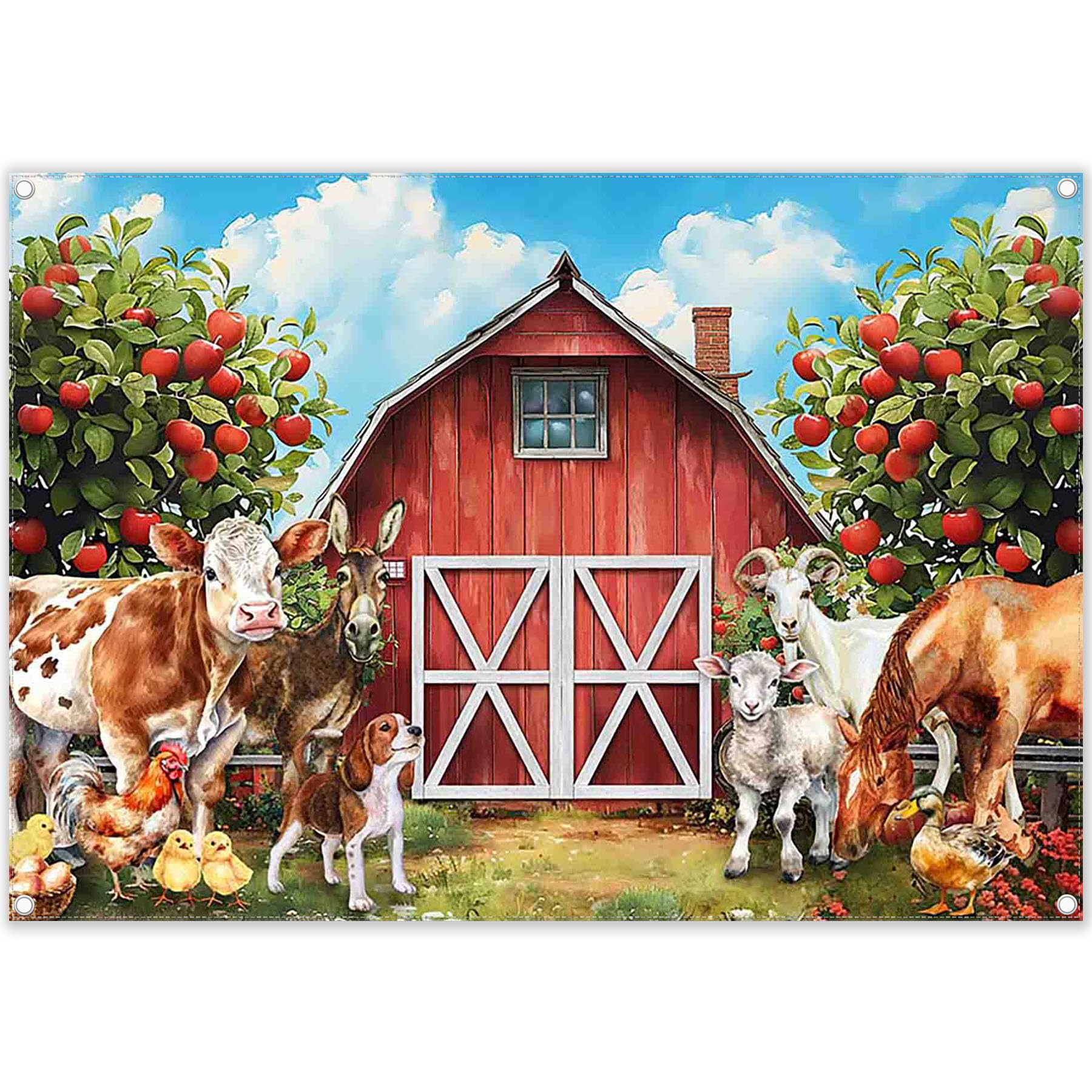 Swepuck 7x5ft Red Farm Barn Door Backdrop Rustic Animals Warehouse Photography Background Western Birthday Baby Shower Party Decorations Photo Booth Banner