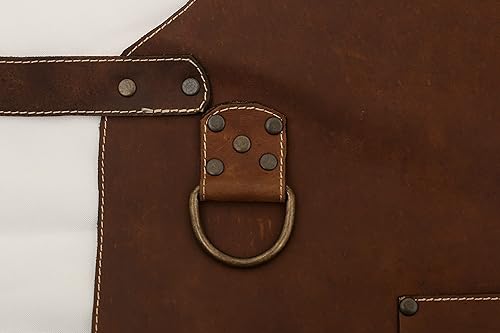 Miniatura 7 de Delantal de cuero 100% auténtico, hecho a mano para barman, chef, carnicero, metalúrgico, carpintero, herrero, camarero, Marrón, camello y marrón