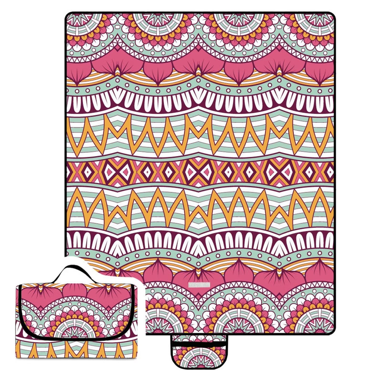 Couverture Pique-nique Imperméable 150x200cm,Couverture Plage Extérieure XXL Tapis de Plage,Fleurs rayées rouges Camping Couverture étanche Pique-nique avec Poignée pour Camping Randonnée Parc Plage