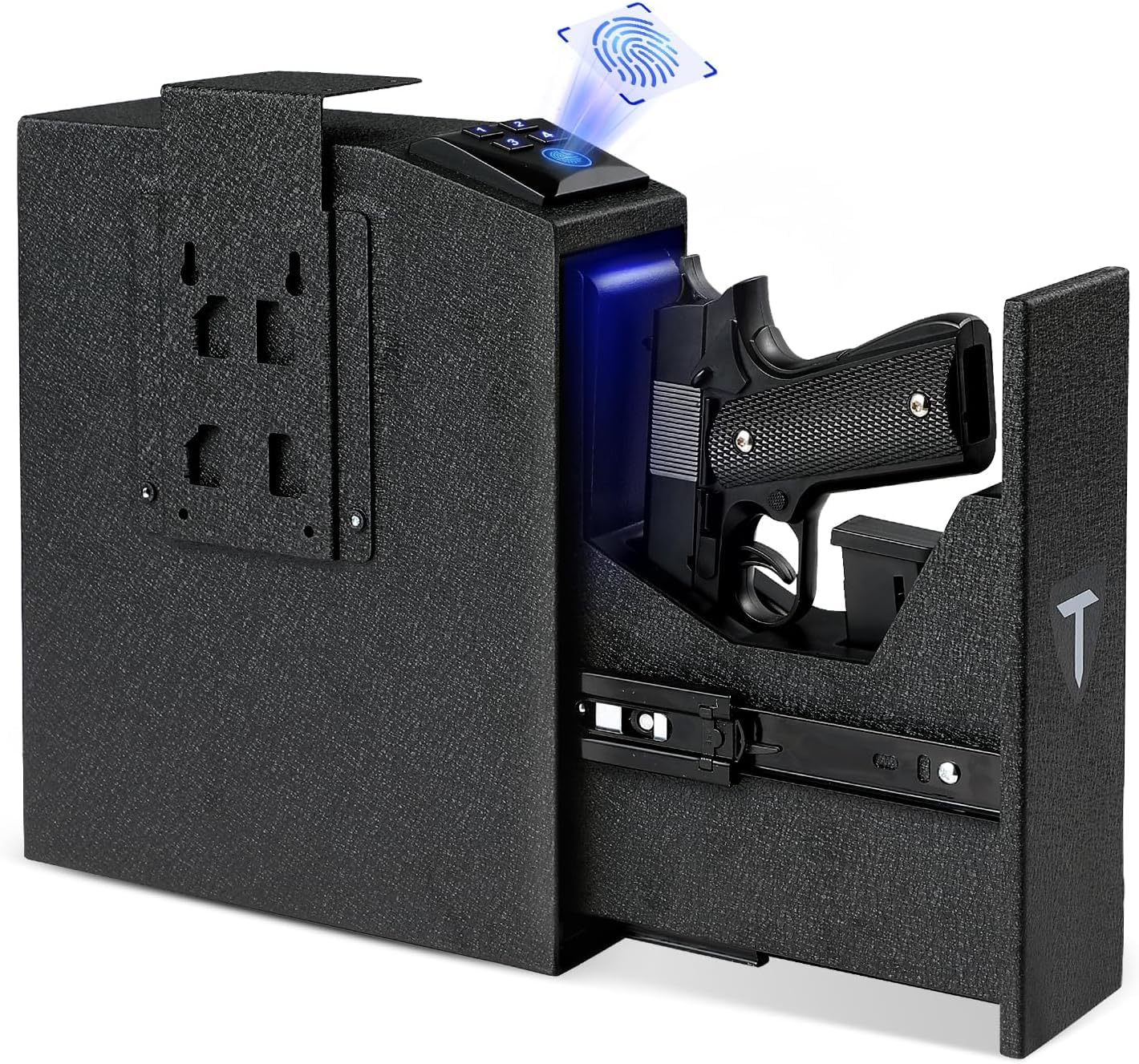 Biometric Gun Safe,Gun Safe for Handgun 0.1S Quick Access Gun Safe for Nightstand with Fingerprint PIN Code and Key,Hidden Gun Safe Box for Home Bedside Car